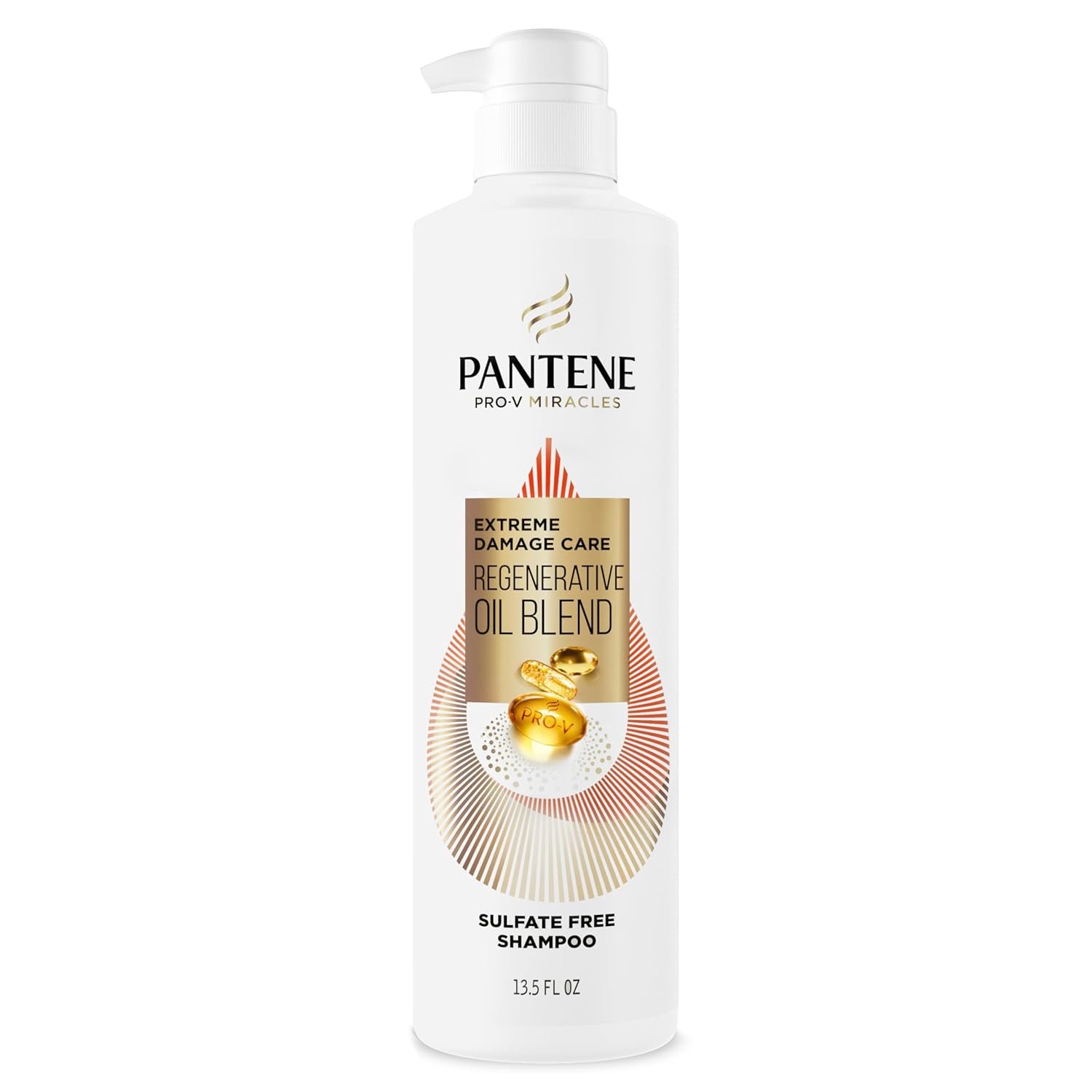 Pantene Pro-V Miracles Sulfate Free Shampoo, Extreme Damage Care Regenerative Oil Blend, Soften and Strengthen Stressed, Dry, Damaged Hair, Argan & Jojoba Oils, Paraben-Free, 13.5 Fl Oz