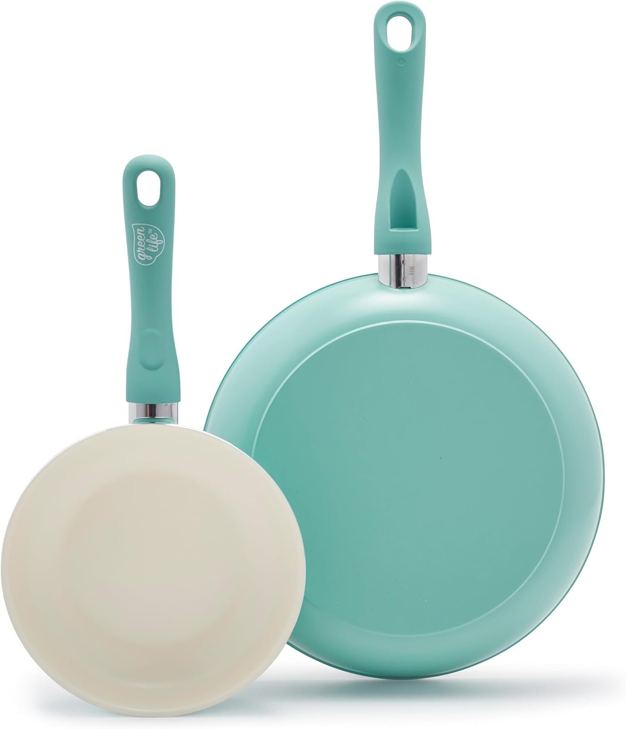 GreenLife Non Stick Fry Pan Set (7″ & 10″), Non-Toxic PFAS-Free Ceramic Skillets, Dishwasher & Oven Safe, Egg Omelet Frying Pans, Stay- Cool Handles, Kitchen Home Cooking Essentials, Turquoise