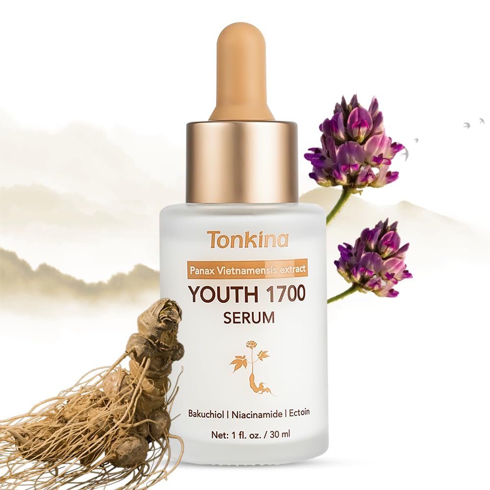Youth 1700 Bakuchiol Serum with Tranexamic Acid, Niacinamide, Hyaluronic Peptides & Vietnamses Ginseng, Brightening Retinol Alternative for Face, Anti Aging & Dark Spot Remover