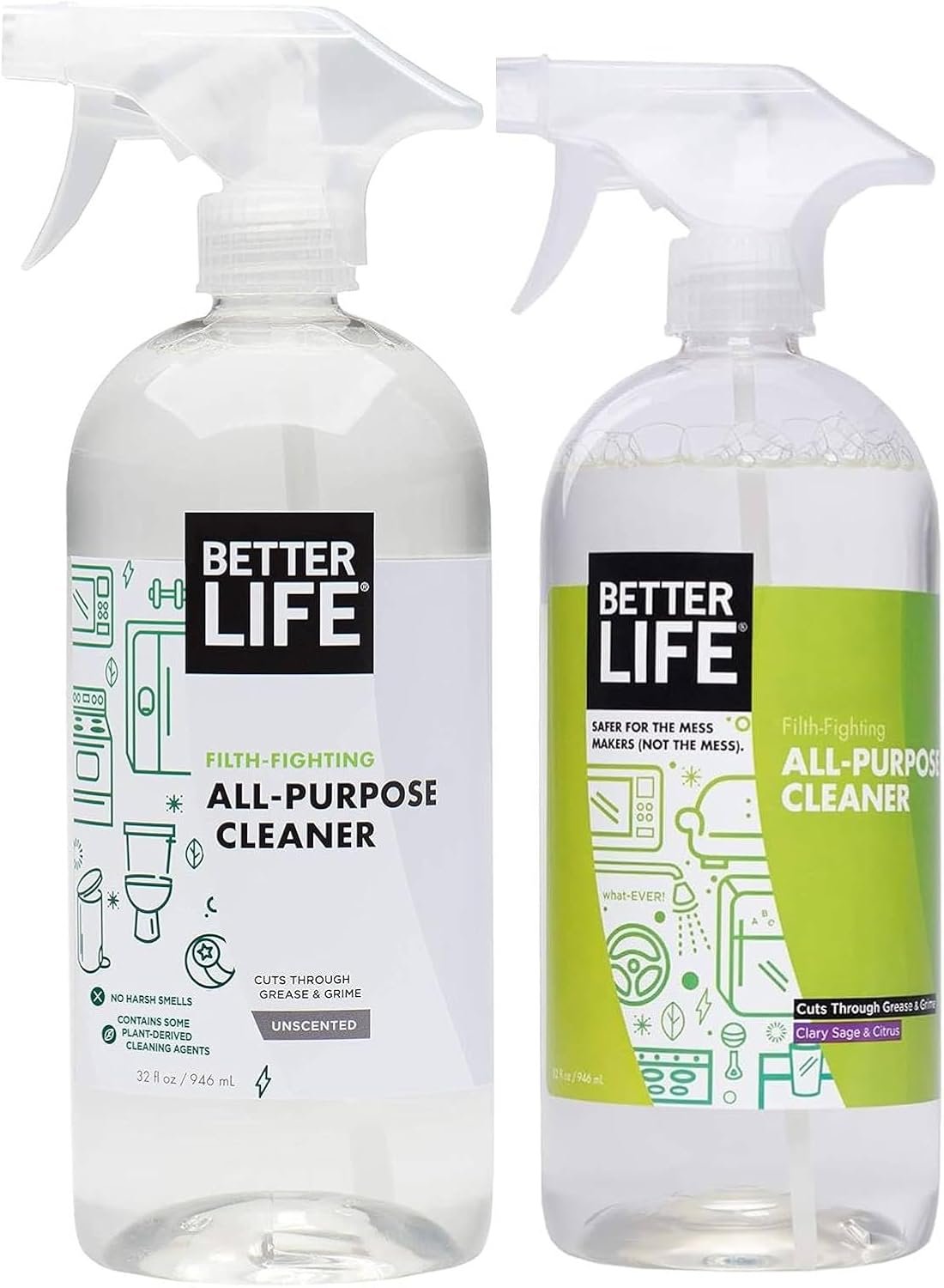 Better Life 32 Oz All Purpose Cleaner 2 Scents- Clary Sage & Citrus + Unscented