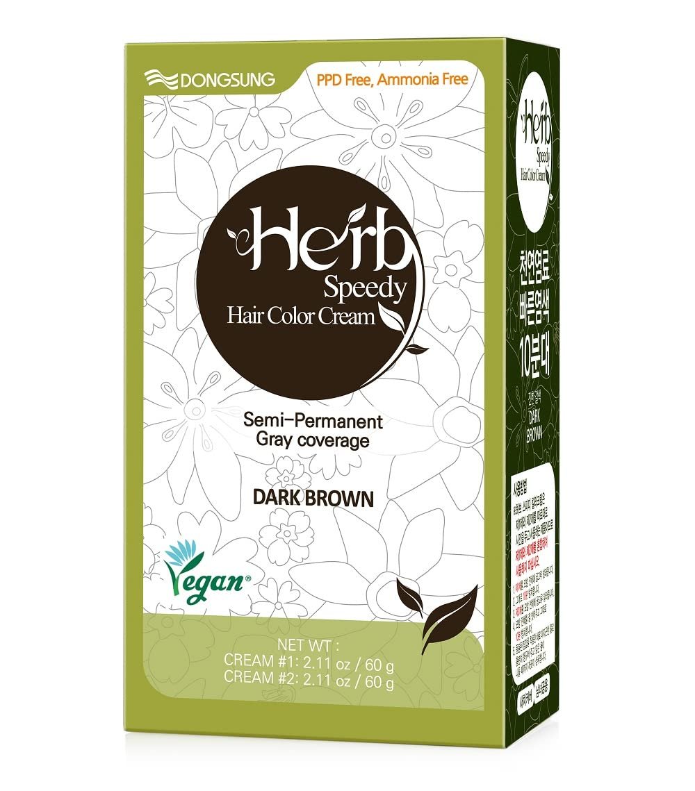 Dongsung Herb Speedy Color Cream(Dark Brown) – Korean Herbal Vegan Hair Dye, PPD-Free, Ammonia-Free, Hypoallergenic – 100% Gray Coverage, Odorless, Dermatologically Tested, Quick 20-Minute Application