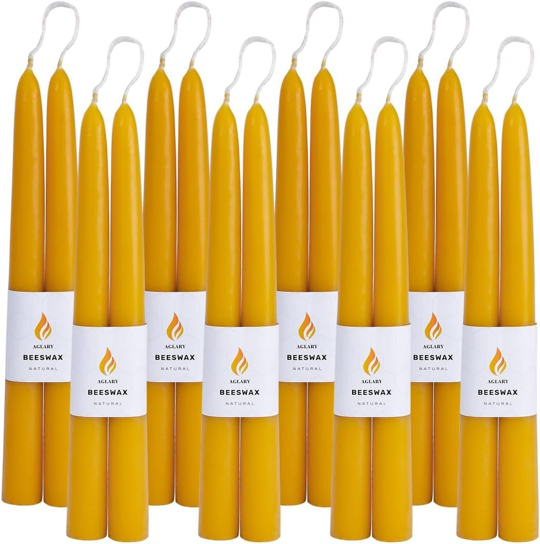 16PCS Beeswax Taper Candles, 9″ Handmade Natural Candles, Dripless and Smokeless，9 Hour Burn Time