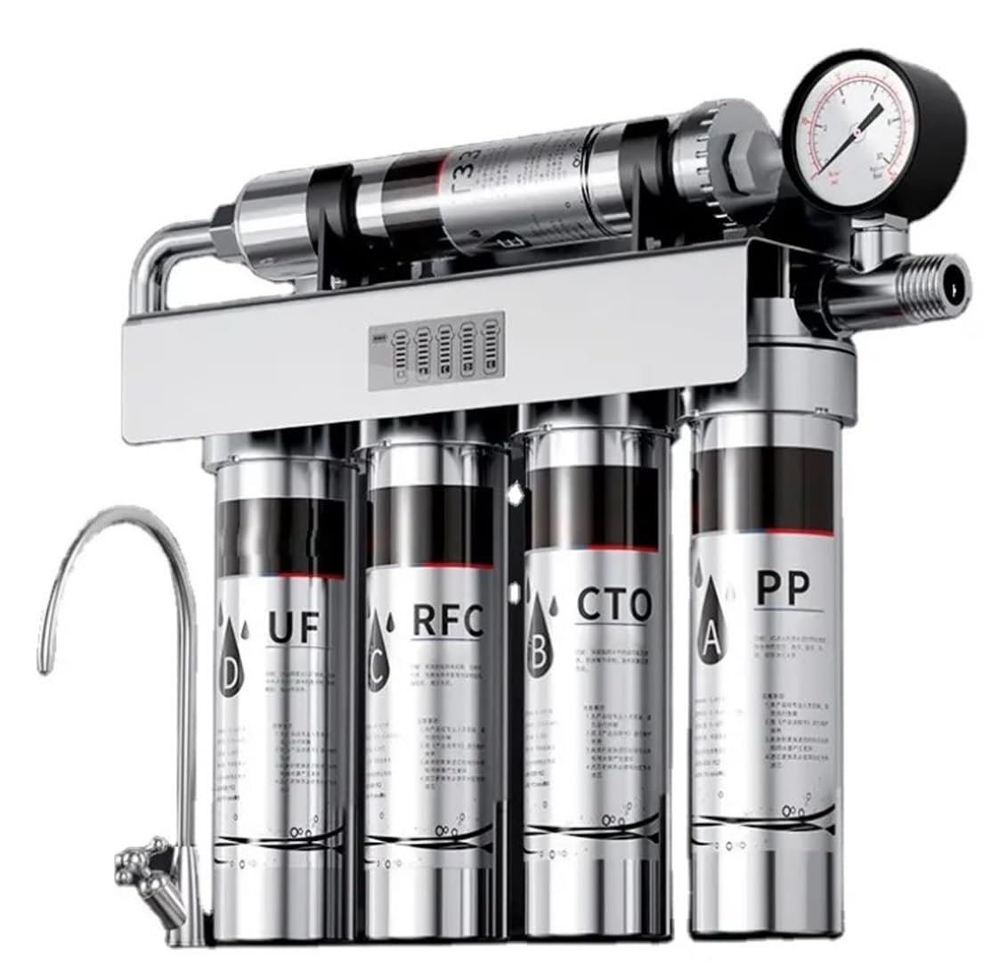 PaniFlow, Water Filter System, 5 Stages Ultrafiltration Water Purifier for Sink, Pur Water Filter, 90 L/H, Tankless Instant Water Purifier for House, Filter Replacement Indicator (Stainless Steel)