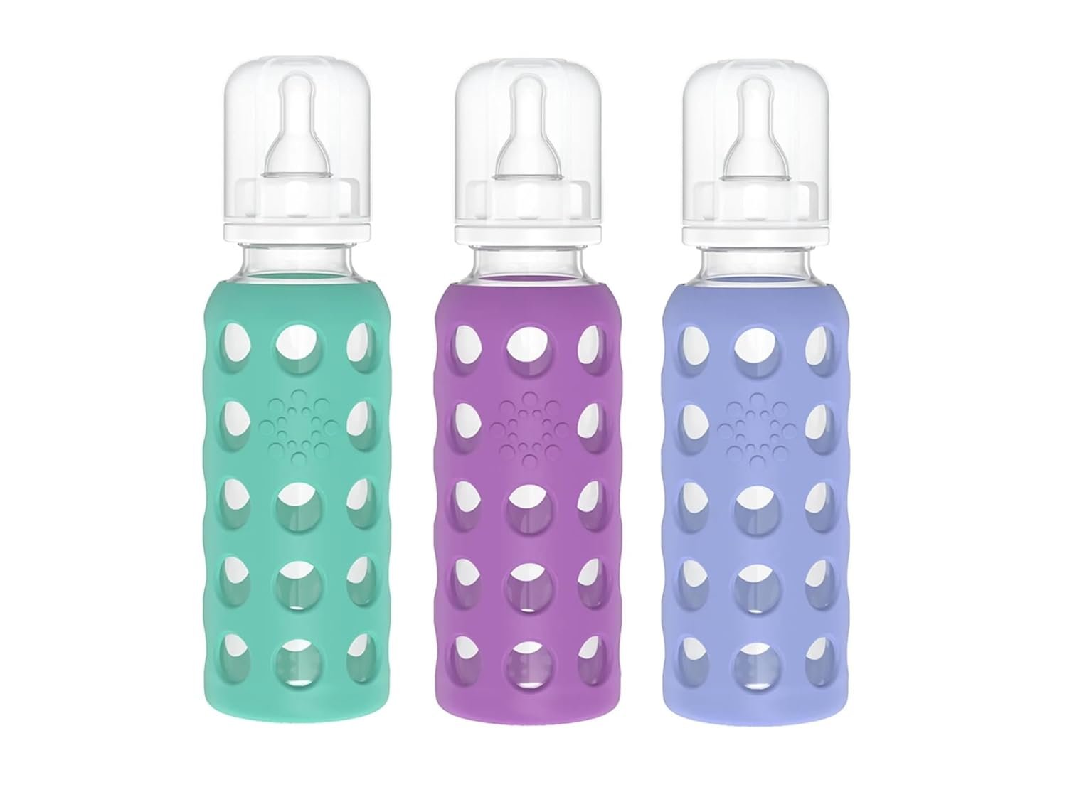 Lifefactory Glass Baby Bottles with Silicone Protection – 3-PACK, 9 Ounce Bottles, (1- Kale, 1- Grape & 1- Blueberry)