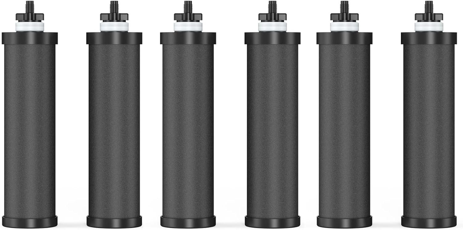 Water Filter Replacement for Berkey® BB9-2® Black Purification Elements, Activated Carbon Filters Compatible with Berkey Gravity Water Filtration System, Pack of 6