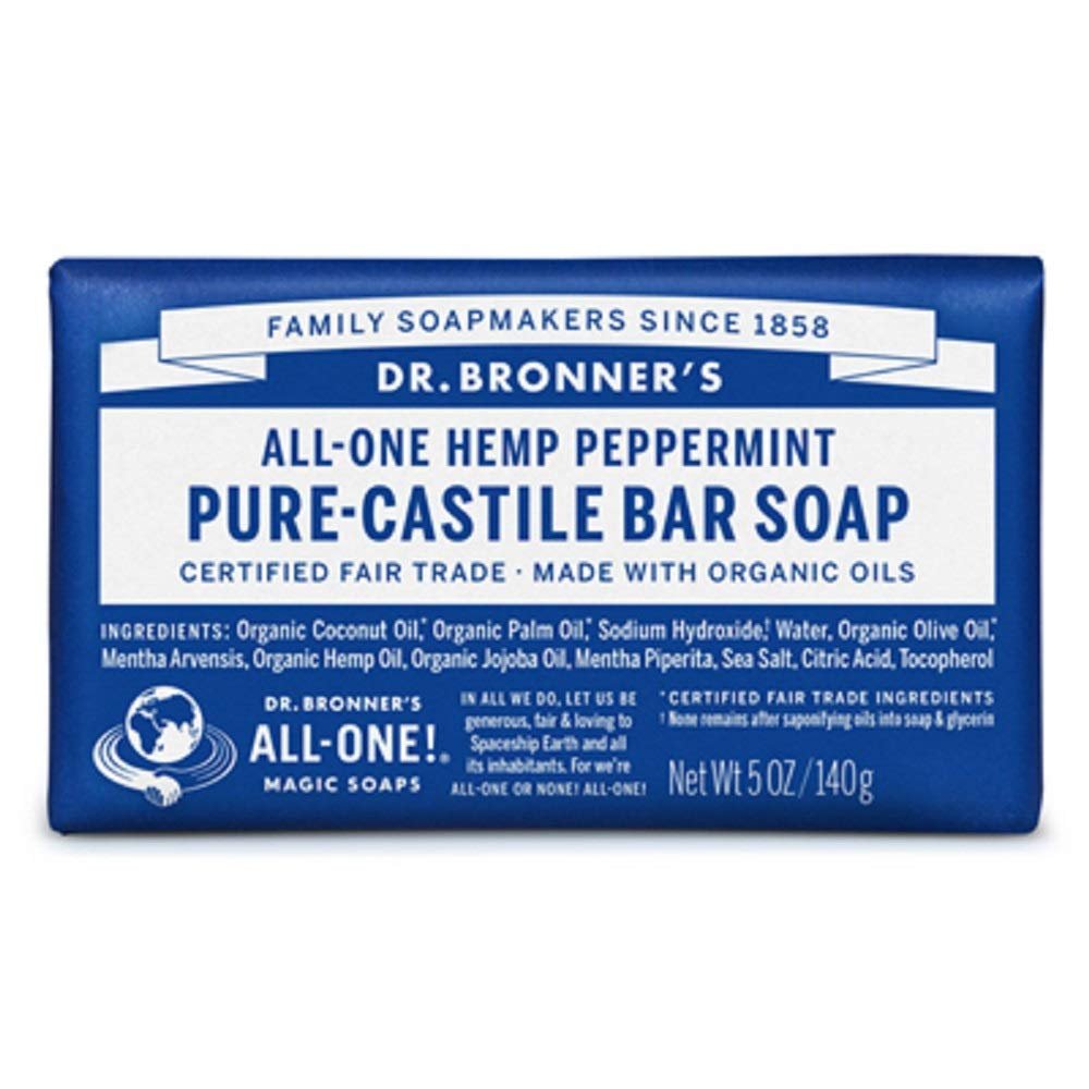 Dr. Bronner’s – Pure-Castile Bar Soap (Peppermint, 5 ounce, 8-Pack) – Made with Organic Oils, For Face, Body and Hair, Gentle and Moisturizing, Biodegradable, Vegan, Cruelty-free, Non-GMO
