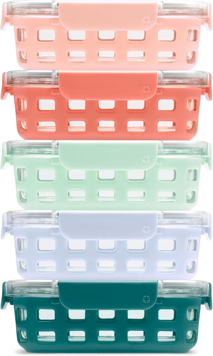 Ello Duraglass 3.4 Cup Meal Prep Sets 10Pc, 5 Pack Set- Glass Food Storage Container with Silicone Sleeve and Airtight BPA-Free Plastic Lids, Dishwasher, Microwave, and Freezer Safe, Melon