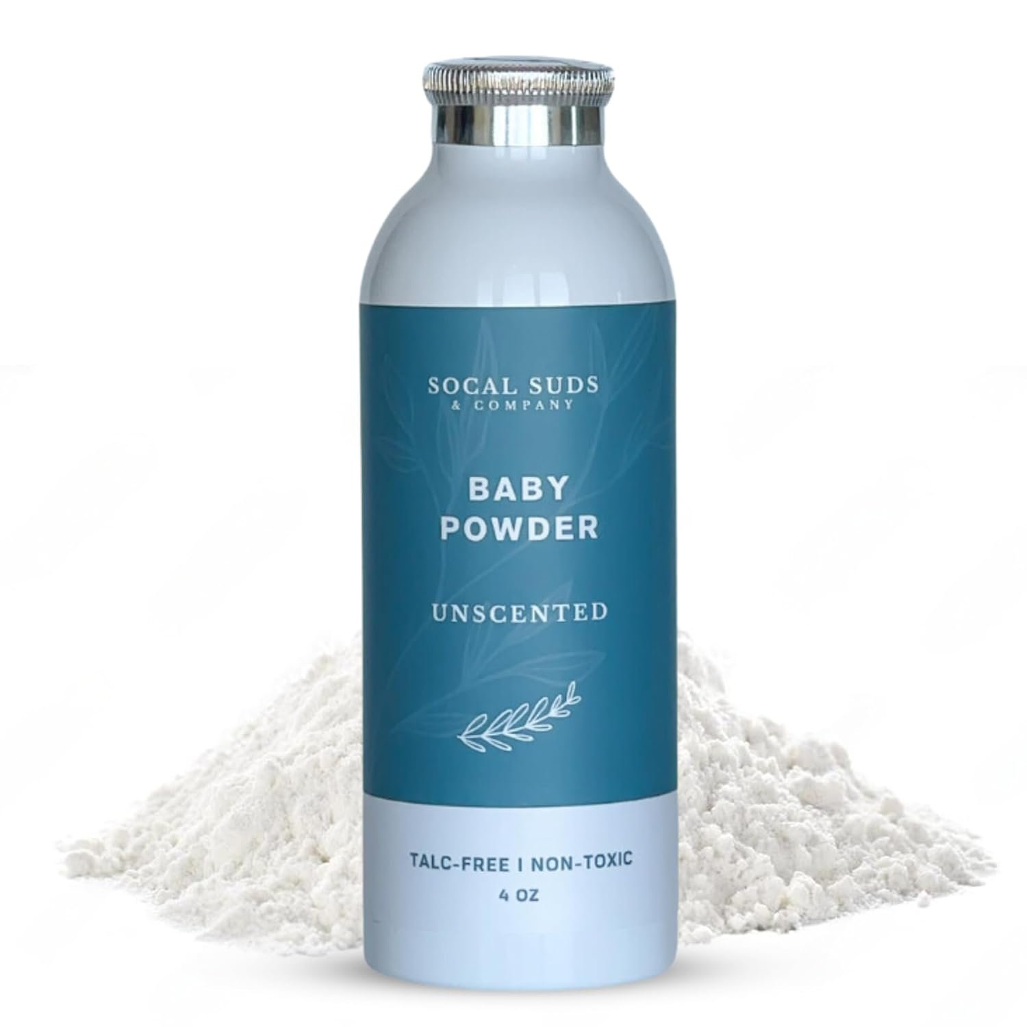 SoCal Suds & Company – Natural Baby Powder Talc-Free – Newborn Essentials with Arrowroot Powder, Kaolin, Aspen Bark Extract for Soft Soothing Protected Skin – Gentle Absorption – Fragrance Free, 4oz