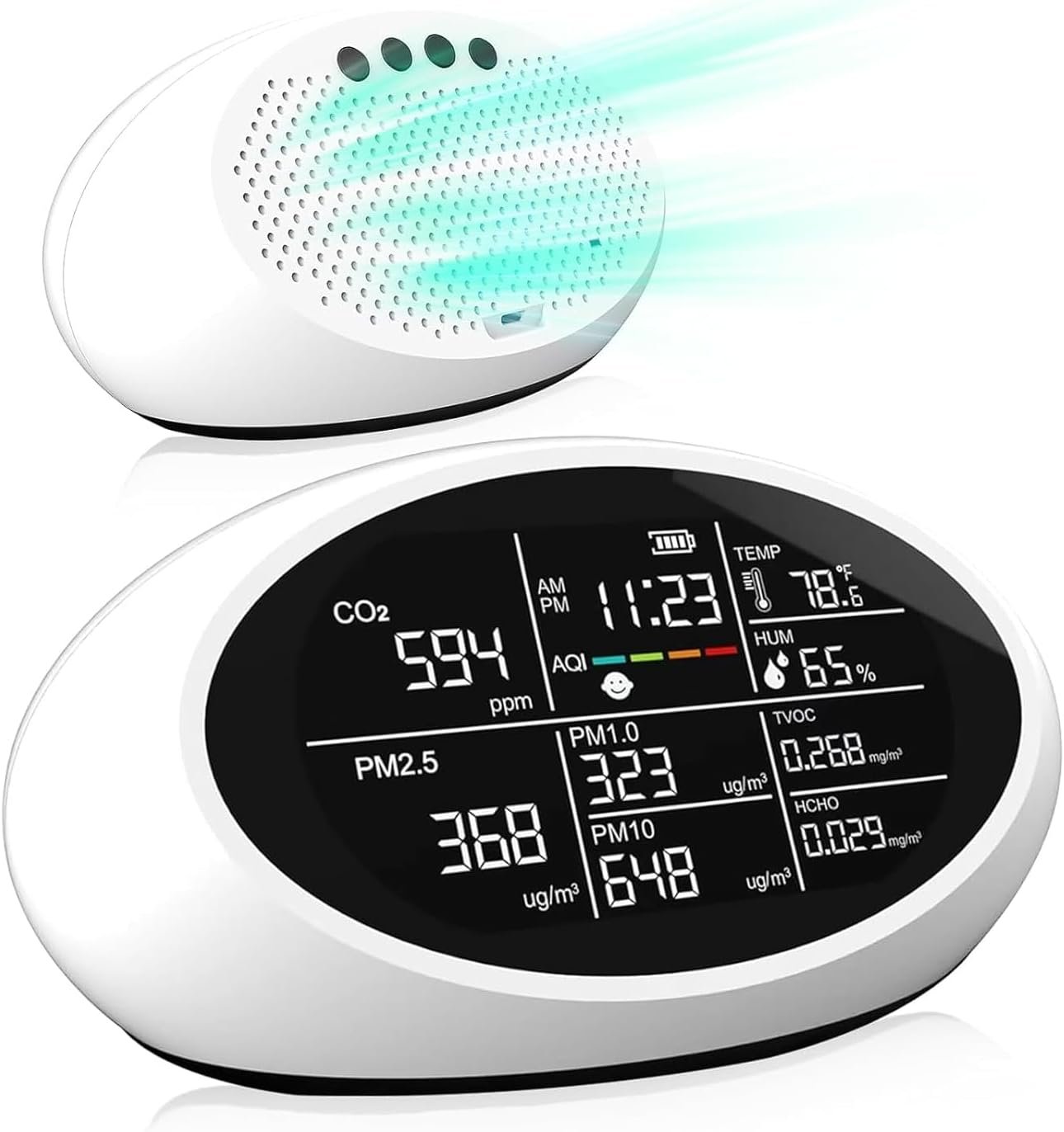18 in 1 Air Quality Monitor Indoor, Portable CO2 Detector for CO2, Temperature (°F), Humidity, VOC, PM2.5, PM1.0, PM10 & Time Display, 【Dual Chip & High Accuracy】 Air Quality Tester for Home