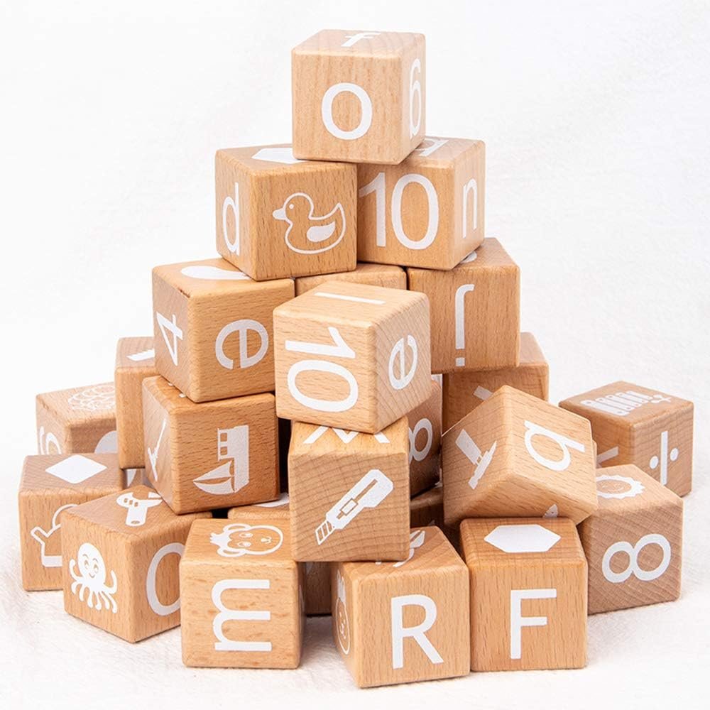 Wooden Blocks,28 ABC Building Blocks,Wooden Alphabet Baby Blocks,Counting & Building Block Set,Blocks Toys for 3+ Year Old,1.18inch,Gifts