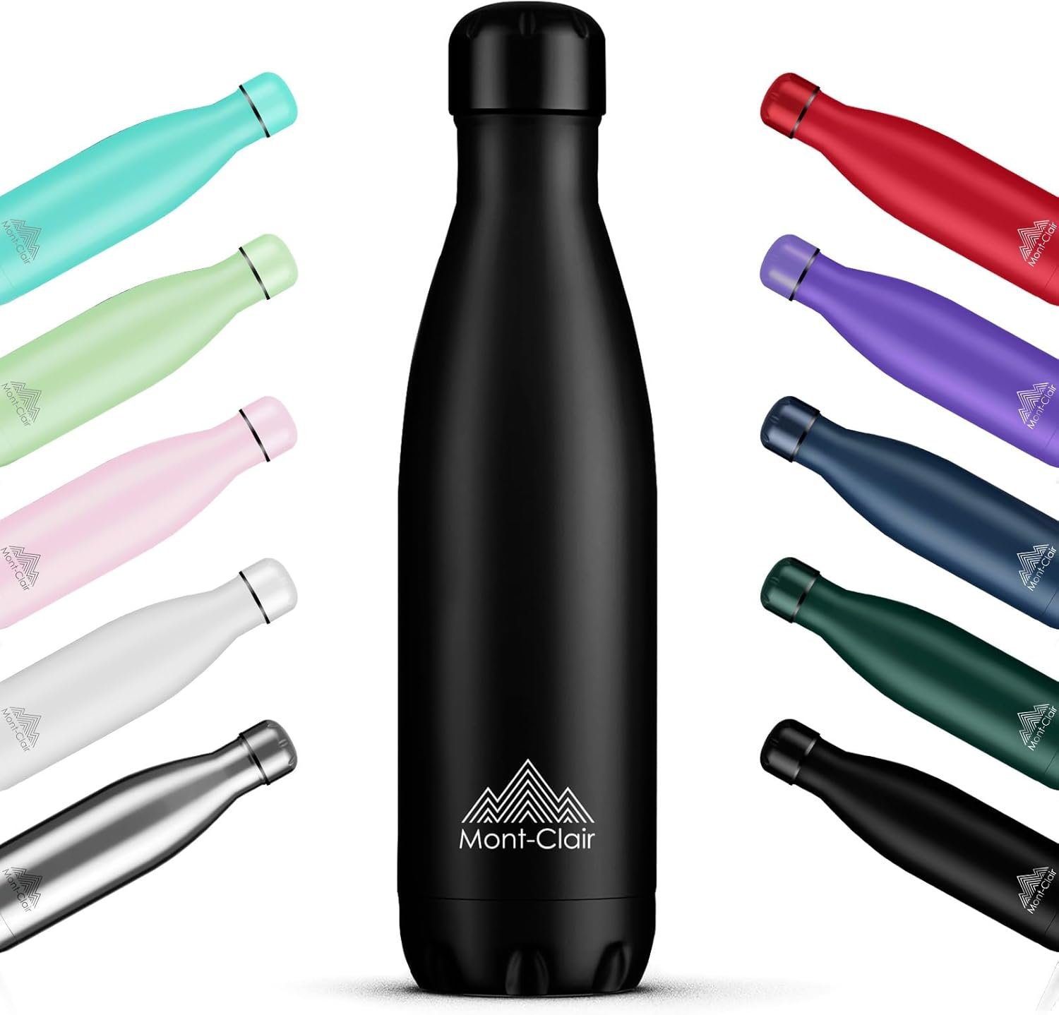 Mont-Clair l’O Stainless Steel Water Bottle, Vacuum insulated – BPA Free, 12h Hot & 24h Cold Drinks Bottle, Metal, 17 oz Leakproof, Ideal for Adult, Kids, Running – Black