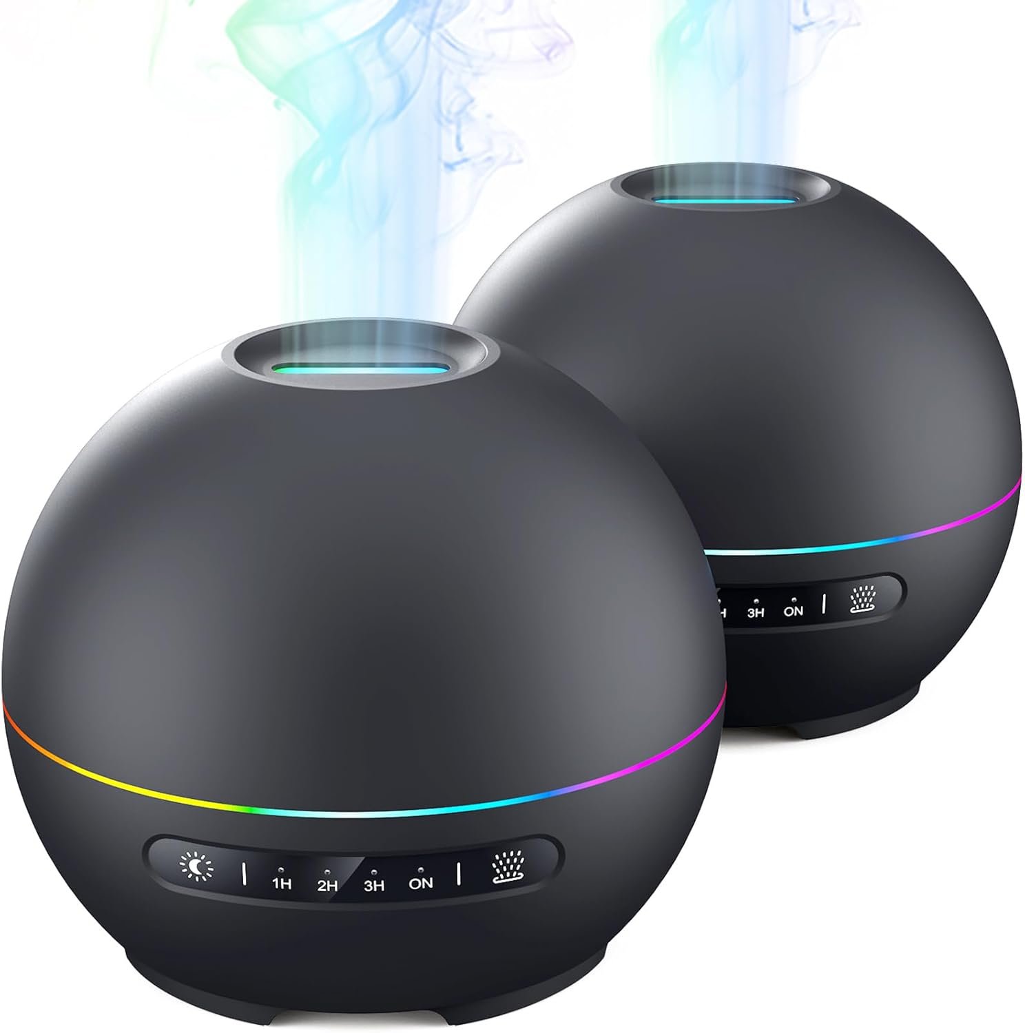 2 Pack Essential Oil Diffuser for Home – 200ml Ultrasonic Aromatherapy Diffuser with 4 Timers & 7 Colors Night Lights, 20dB Quiet Working for 10 Hours (Black+Black)