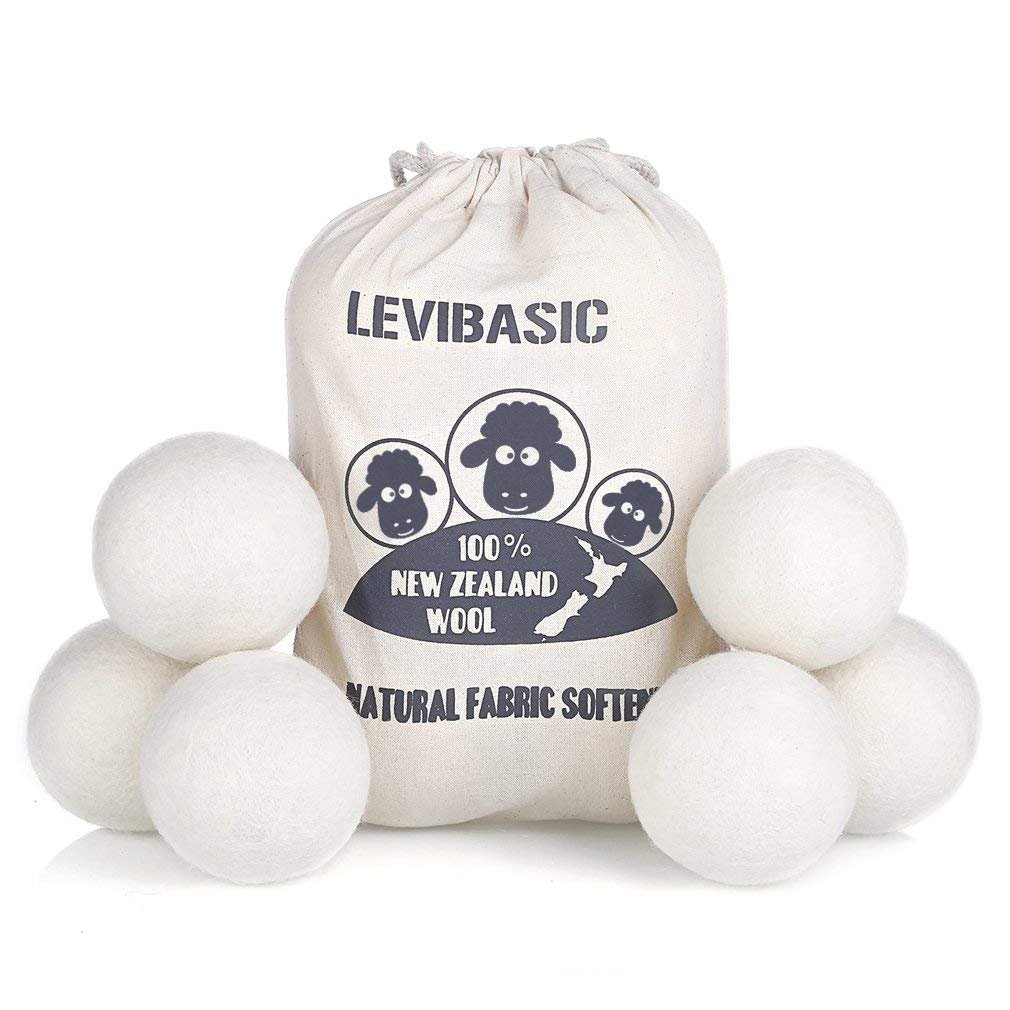 Wool Dryer Balls 6 Pack XL, 3″ Genuine New Zealand Wool to Core, 100% Organic Fabric Softener Alternative, Baby Safe & Chemical Free, Reduce Wrinkles & Shorten Drying Time (White-6pcs)