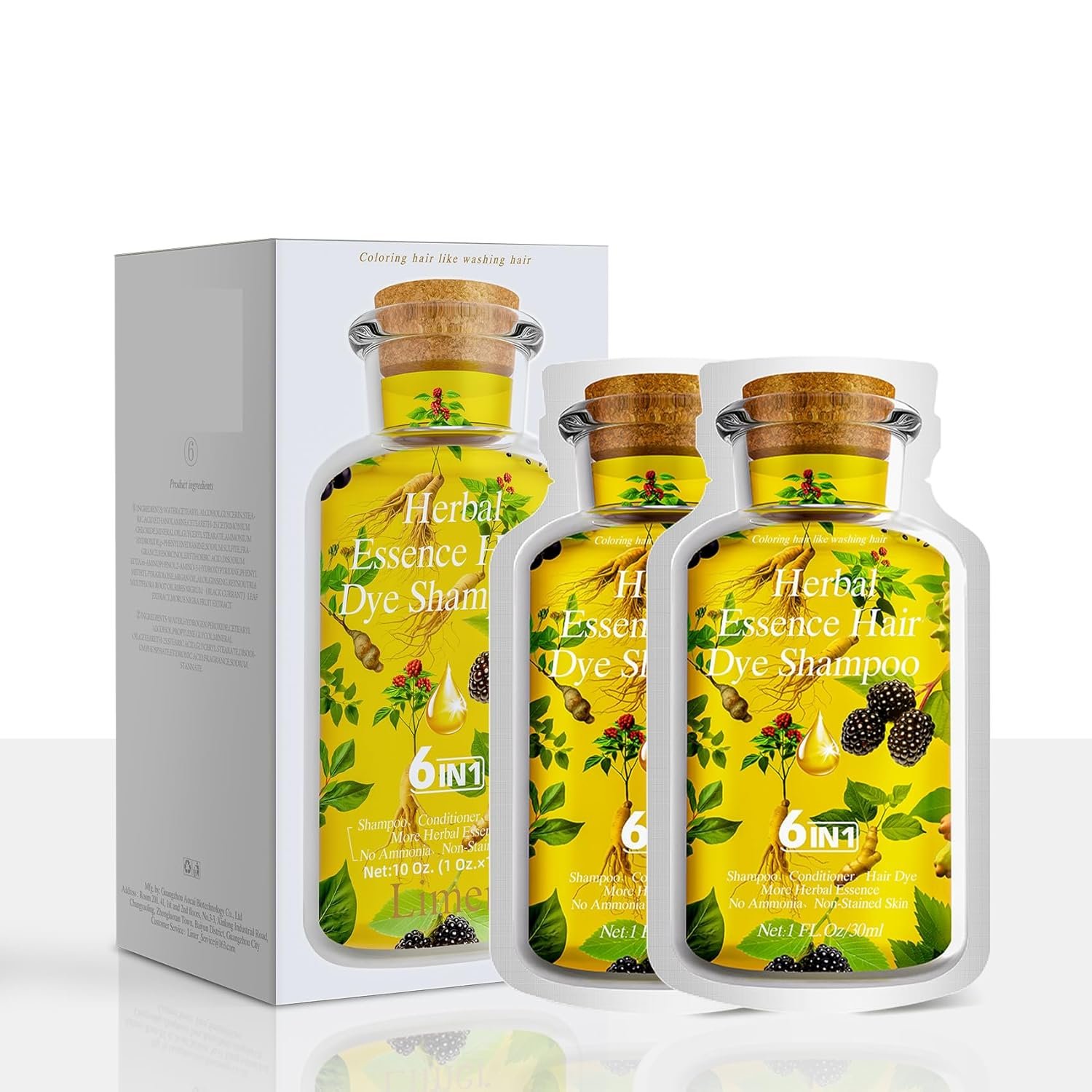 LIMER Multi-Color Bubble Hair Dye Shampoo,Semi-Permanent Gray Coverage with 6-in-1 Herbal Ingredients,Root Touch-up,Ammonia-Free Formula for Women,Travel-Friendly 1oz x 10 Packs/Box (Chestnut Brown)