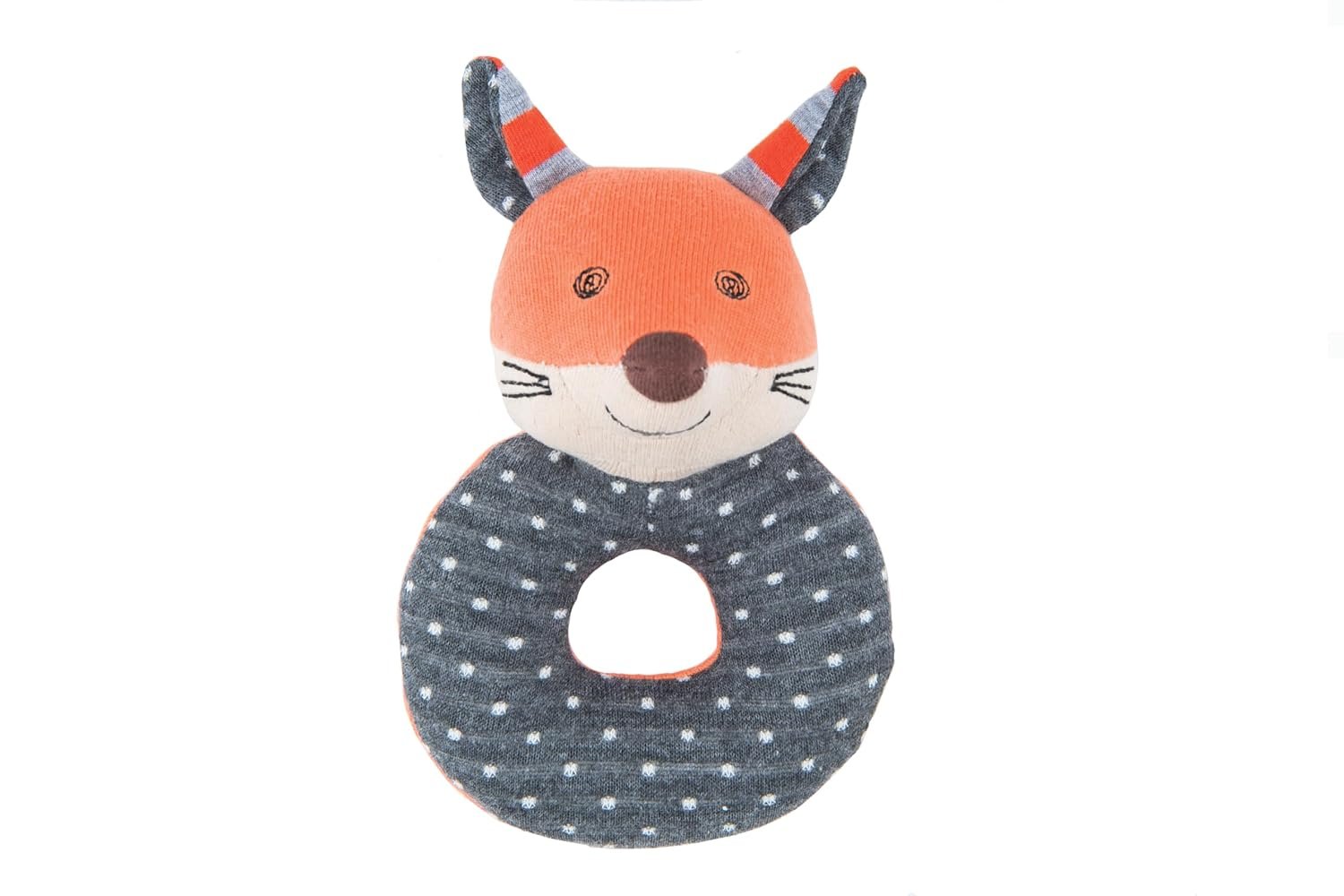 Apple Park Organic Farm Buddies – Frenchy Fox Teething Rattle, Baby Toy for Infants – Hypoallergenic, 100% Organic Cotton