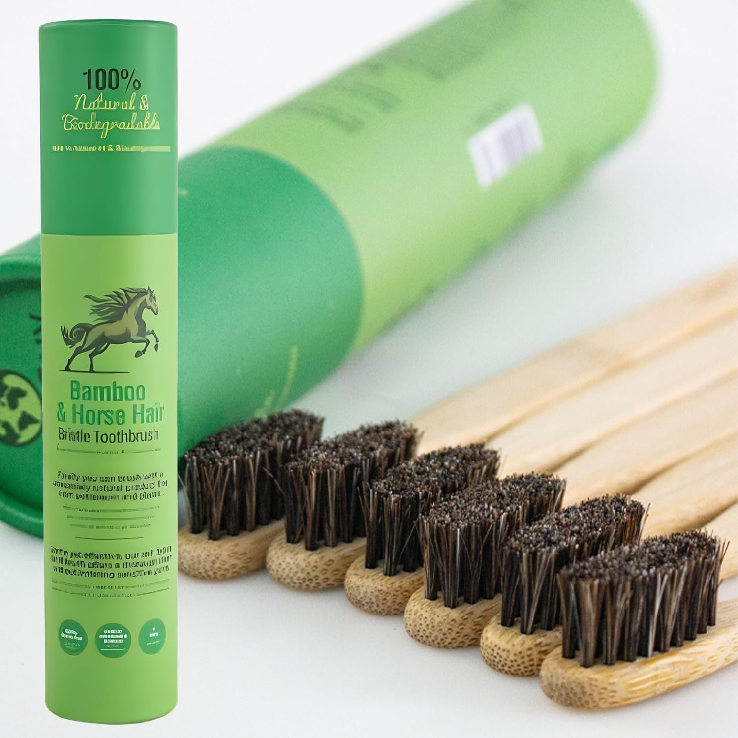 Gaia Guy Soft Natural Bristle Bamboo Toothbrush (NO Nylon – Horsehair ONLY) – Totally Compostable & Biodegradable Soft Horse Hair Bristle and Bamboo Toothbrushes – Zero Waste – 6-Pack