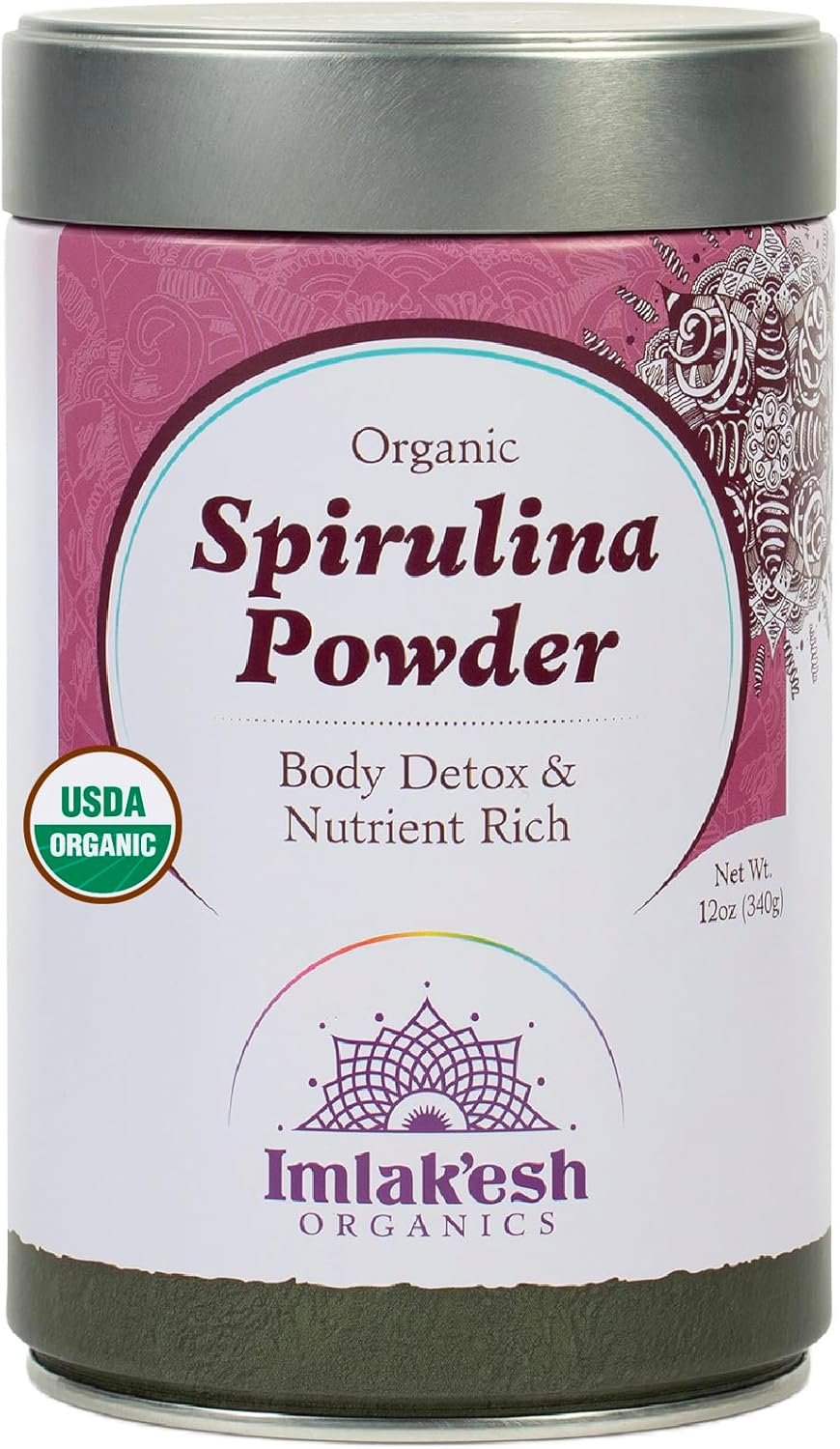 Imlakesh Organics Spirulina, Powder (12oz Metal Jar)