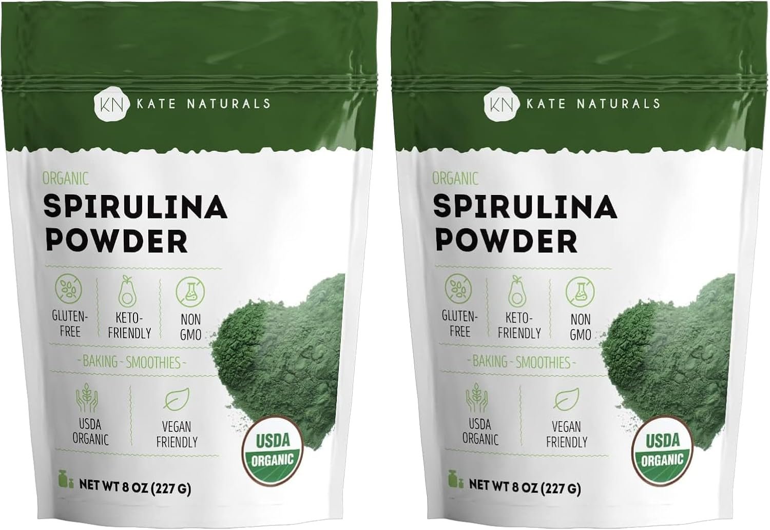 Kate Naturals Organic Spirulina Powder for Immune Support and Antioxidants. Nutrient Dense Superfood Supplement (8 oz, USDA Certified, Non-GMO, Gluten- Free) (Pack of 2)