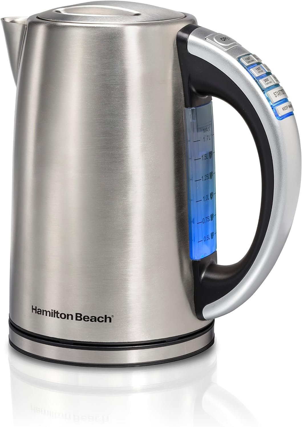 Hamilton Beach 1.7 Liter Temperature Control Electric Kettle, Water Boiler & Heater, Fast Boiling 1500 Watts, BPA Free, Cordless, Auto-Shutoff and Boil-Dry Protection, Stainless Steel (41020R)