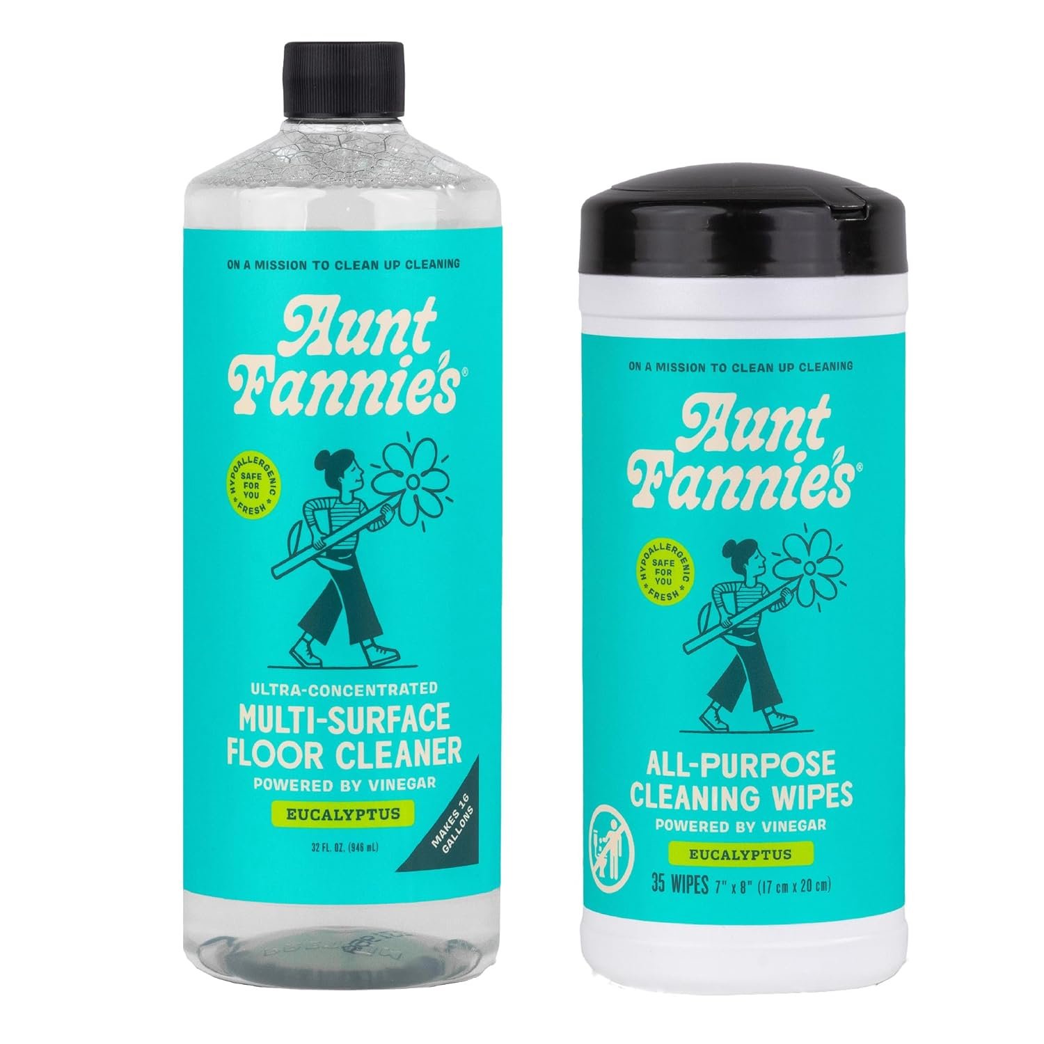 Aunt Fannie’s Bundle: Floor Cleaner Vinegar Wash (Eucalyptus) + Vinegar Cleaning Wipes (Eucalyptus)