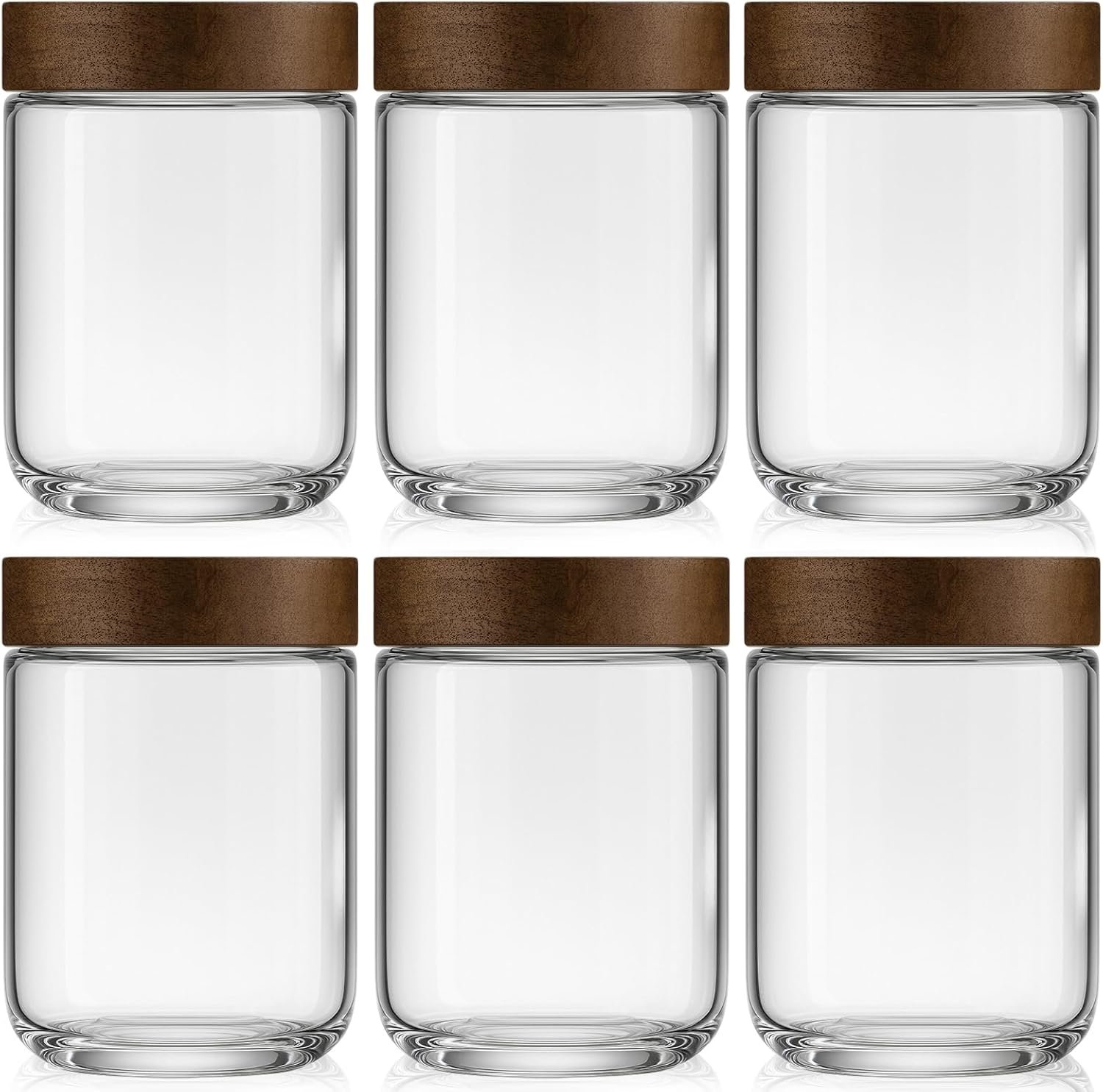 16oz 6 Pack Overnight Oats Containers with Lids, Glass Mason Jars with Acacia Wood Airtight Lids, Wide Mouth Meal Prep Storage Jars for Yogurt, Chia Pudding, Salad, Parfait, Snacks, Spice