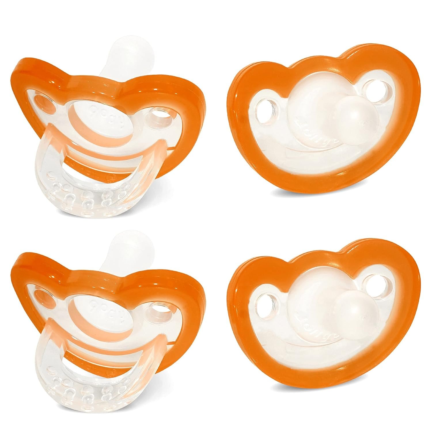 RaZbaby Jollypop Pacifier for Babies 3 Months and Up, USA Made, Natural Shaped Orthodontic Binky, Lovingly Shared in NICUs & Hospitals Worldwide, Medical-Grade 100% BPA-Free – 4 Pack – Orange