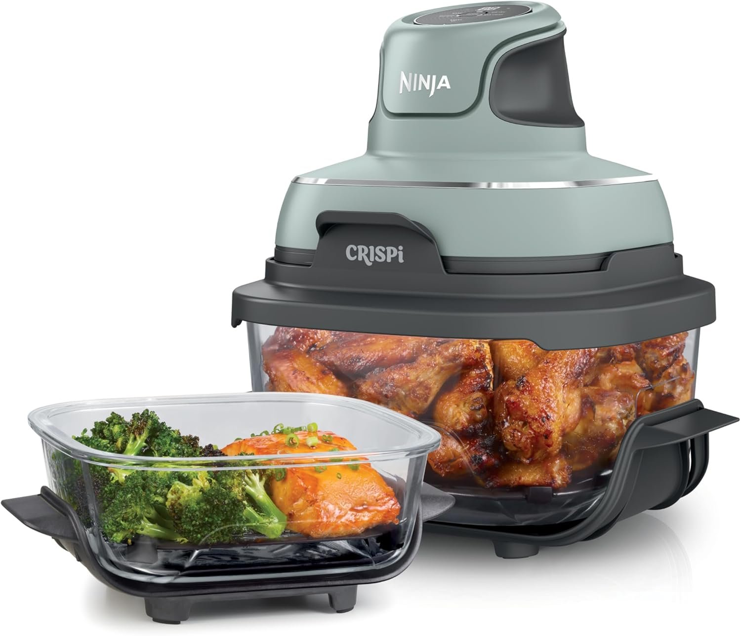 Ninja Crispi 4-in-1 Glass Air Fryer | 450°F | Non-Toxic | 4QT & 6-Cup Glass Containers w/Lids | Microwave, Freezer, Dishwasher Safe | Max Crisp, Air Fry, Bake, Recrisp | Green | FN101SG