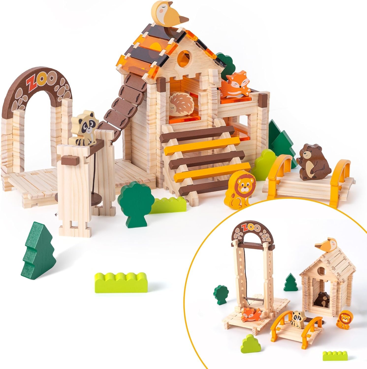 Montessori Wooden Building Blocks for Toddlers Ages 3+ – 168 Pieces Educational Stacking Sorting Toys with Animal Shapes Swings and Patterns