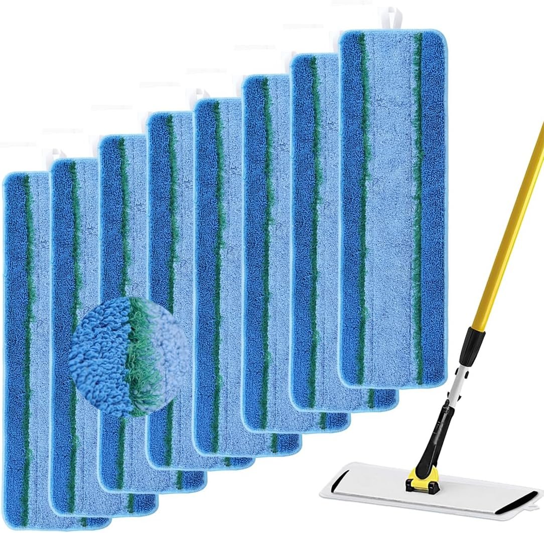 Upgraded Replacement Microfiber Mop Pads for Rubbermaid Commercial 18 Inch Mop 17 Inch Mops, Reusable Wet & Dry Commercial Cleaning Flat Mops System 18″ 17″ Refill Head for Multi-Surface Floor-8 Pack