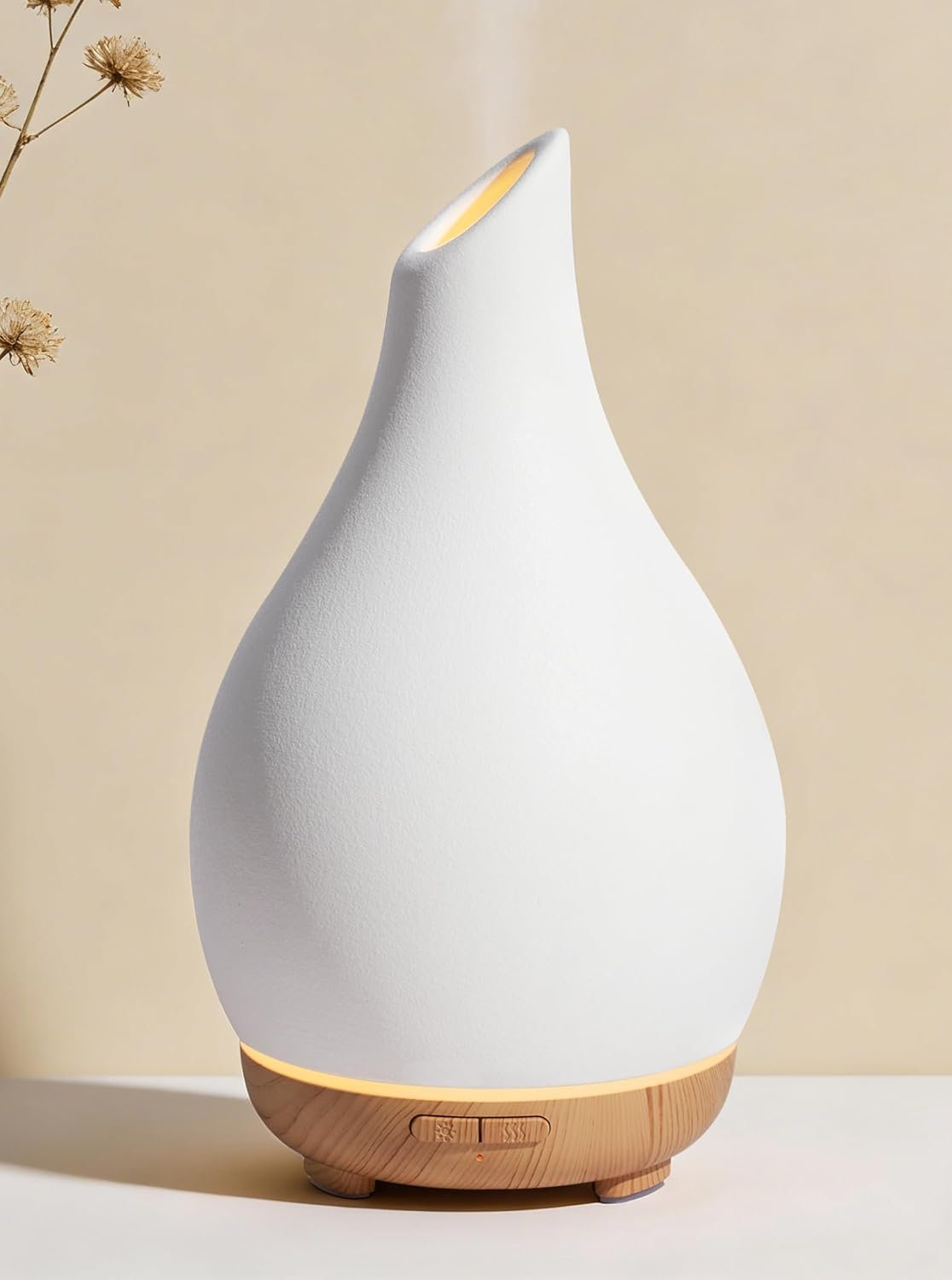 InnoGear Essential Oil Diffuser, 150ml Ceramic Diffuser Handcrafted Stone Aromatherapy Diffusers Ultrasonic Cool Mist Humidifier Vaporizer 2 Mist Modes Waterless for Home, White Vase-Shaped Ceramic