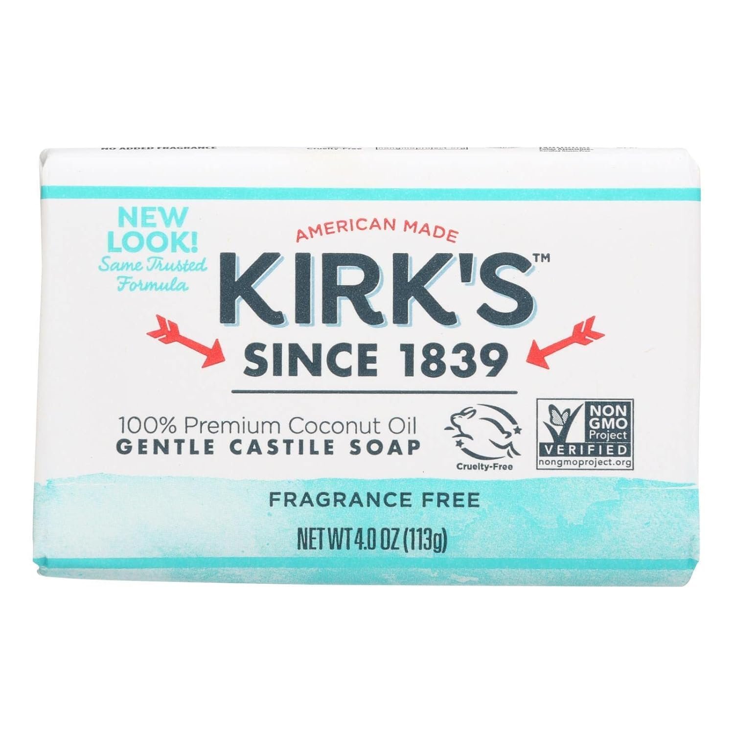 Kirk’s Natural Original Coco Castile Soap Fragrance Free, 4 Ounce (Packaging may Vary)