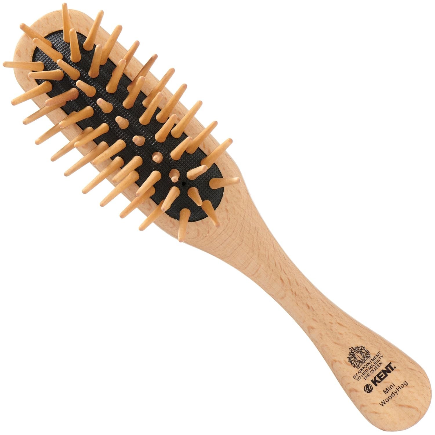 Kent KB MiniWoodyhog Travel Size Detangling Brush Beech-wood, Firm Rounded Wooden Bristles,Natural Cushion Detangler Wooden Hair Brush for Women Men and Kids Everyday Care,Made in England