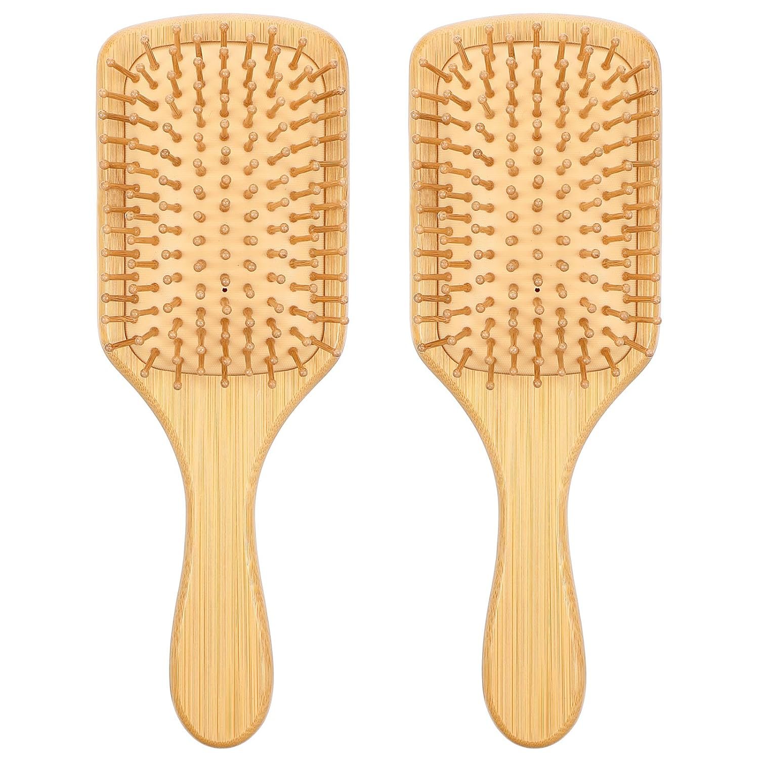 2 Pcs Bamboo Hair Brush with Natural Bamboo Bristles Detangling Paddle Hairbrush Wooden Brush for All Hair Types & Hairs Growth for Women Men