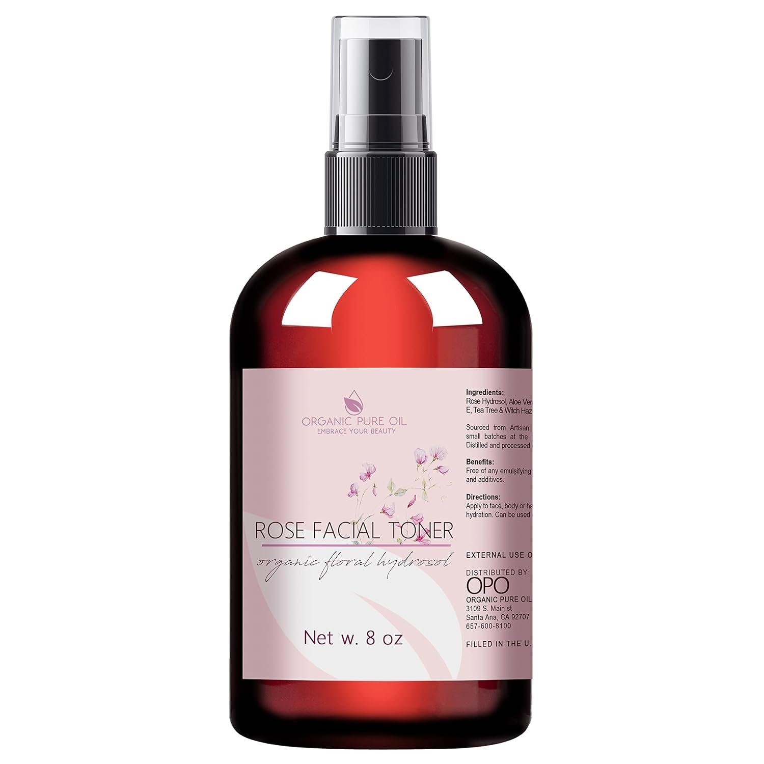 OPO Rose Water Facial Toner Spray, Natural Bulgarian Rosewater with Aloe, Tea Tree, Witch Hazel, Hydrating & Rejuvenating for Face & Neck, No Alcohol, Natural Face Mist (8 oz)