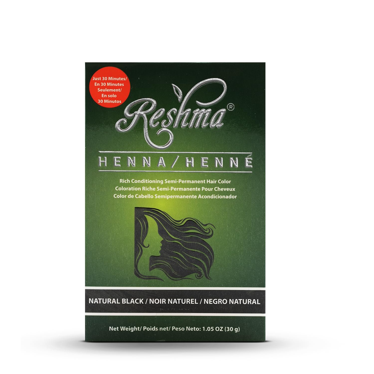 Reshma Beauty 30 Minute Henna Hair Color Infused with Plant-Based Lawsonia Inermis 100% Gray Coverage for Soft, Shiny Hair, Hair Dye—1.05 oz Pack of 1 (Black)