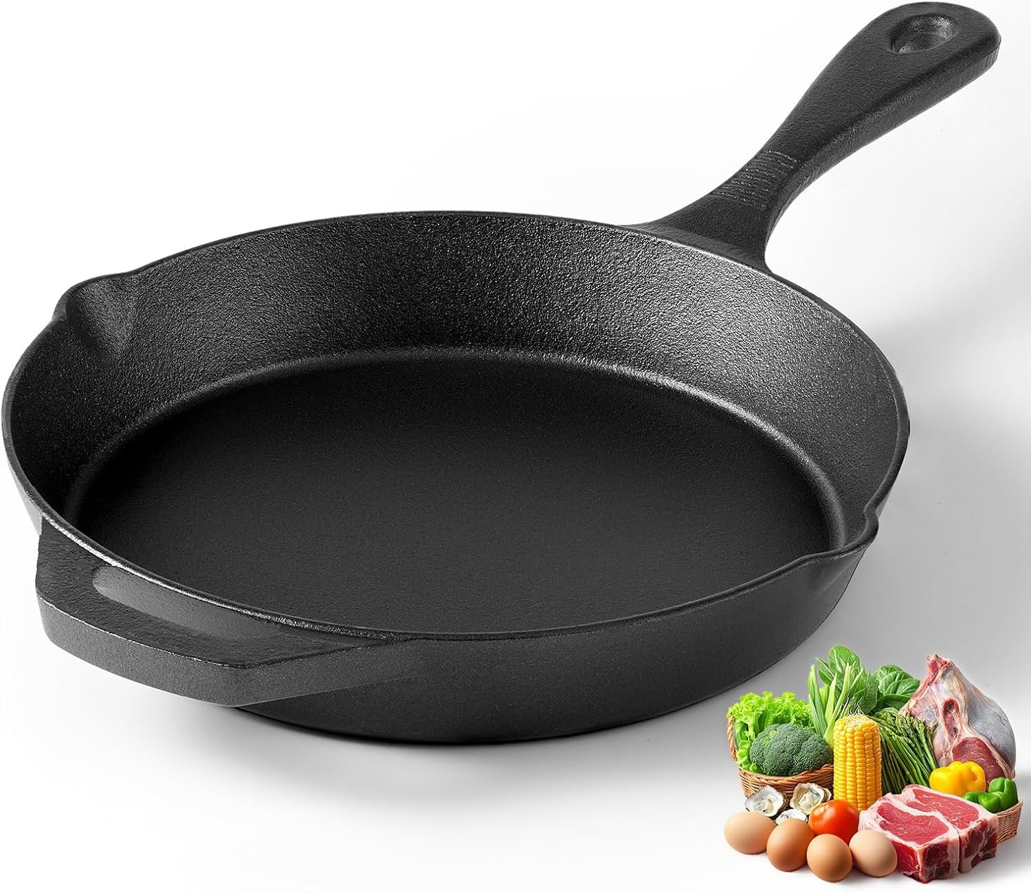 Cast Iron Skillets, 9.5 Inch Frying Pan with Teardrop Handle, Oven Safe, Durable Camping Cookware for Stove & Grill Use, Indoor/Outdoor