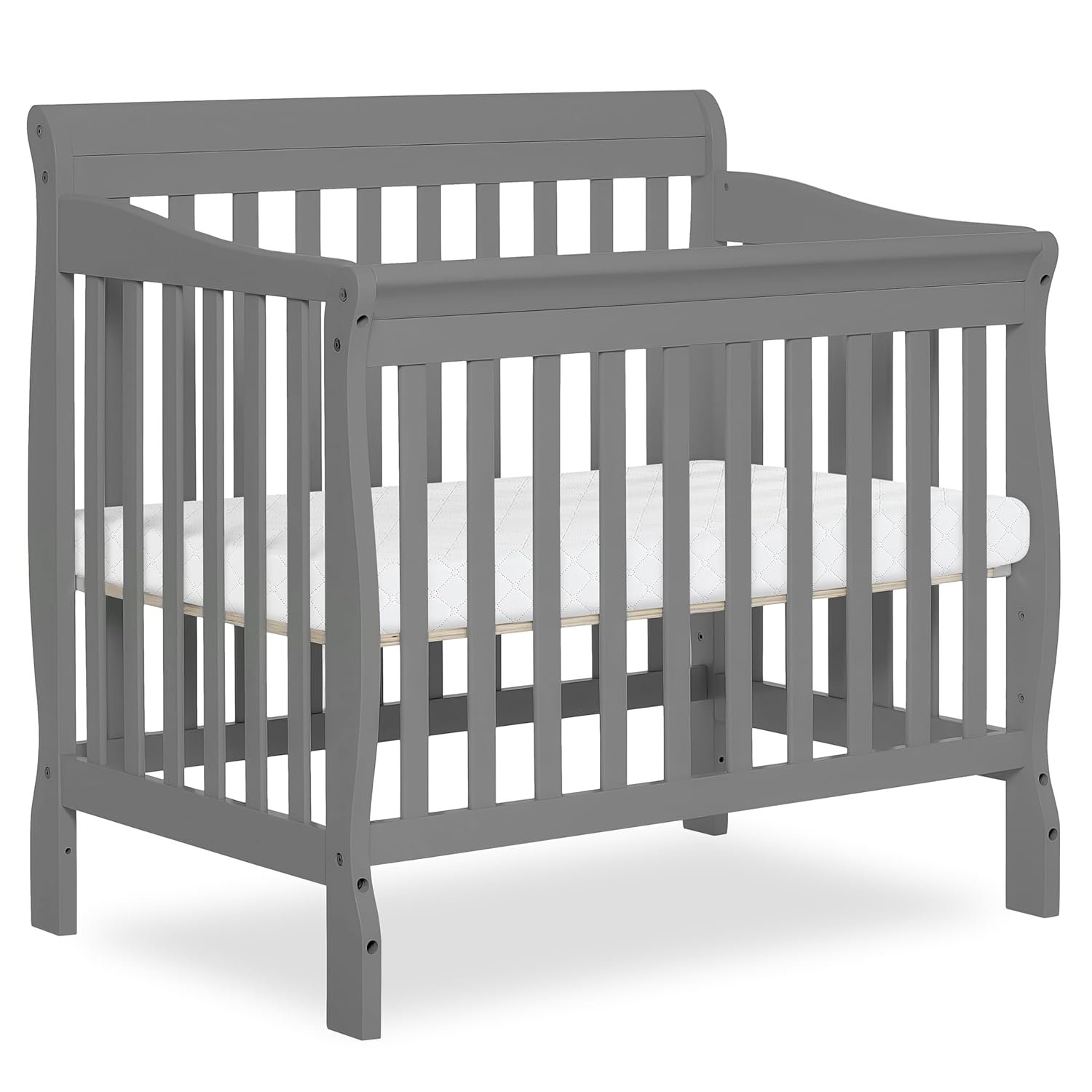 Dream On Me Aden 4-in-1 Convertible Mini Baby Crib in Grey, GreenGuard Gold & JPMA, Sustainable Pinewood, Non-Toxic Finish, 3 Mattress Heights, Converts to Mini Day & Twin-Size Bed