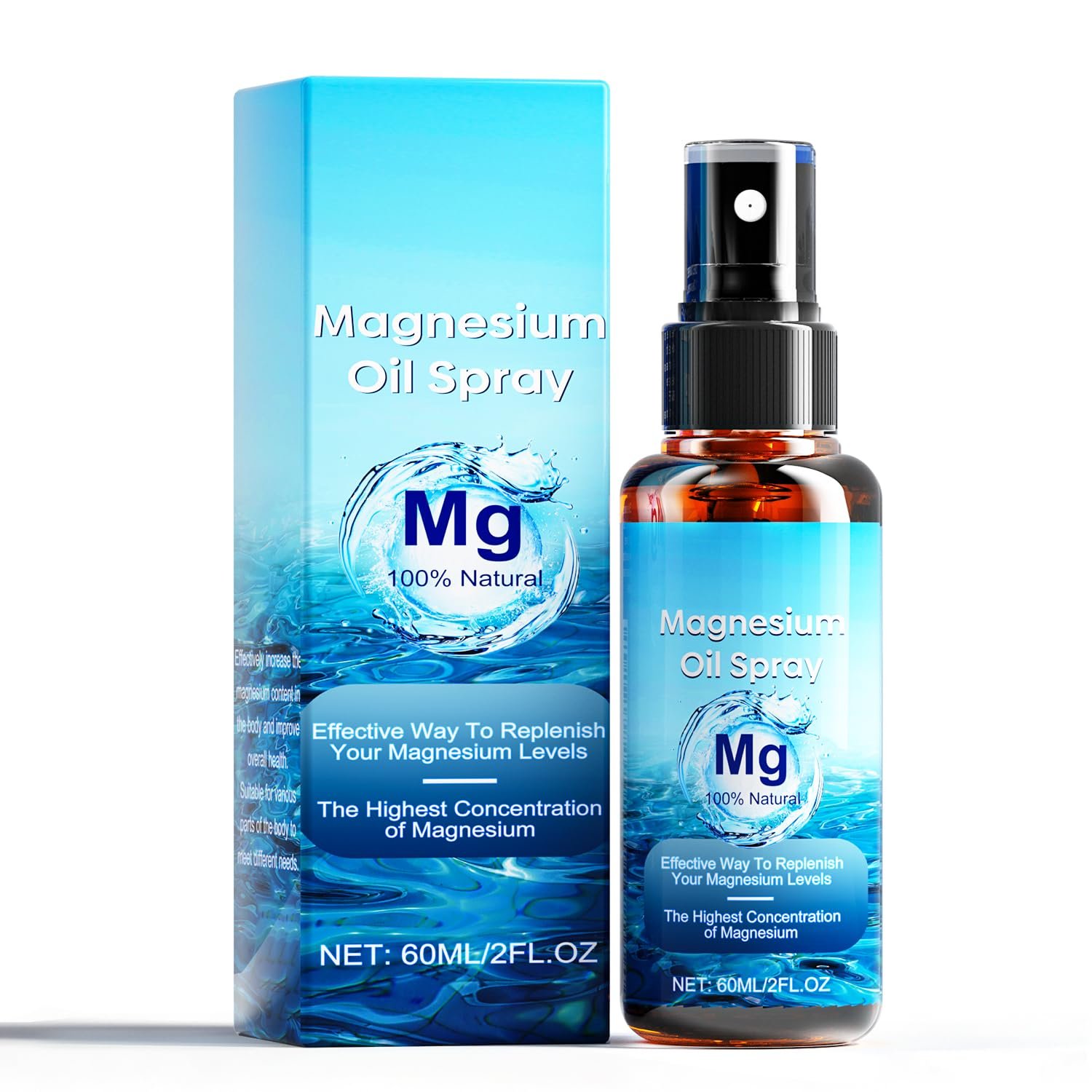 Magnesium Oil Spray, 100% Pure Natural Magnesium Oil Extra Strength, 60Ml Skin & Body Organic Magnesium Chloride Oil Spray, Liquid Magnesium Skin Spray for Feet