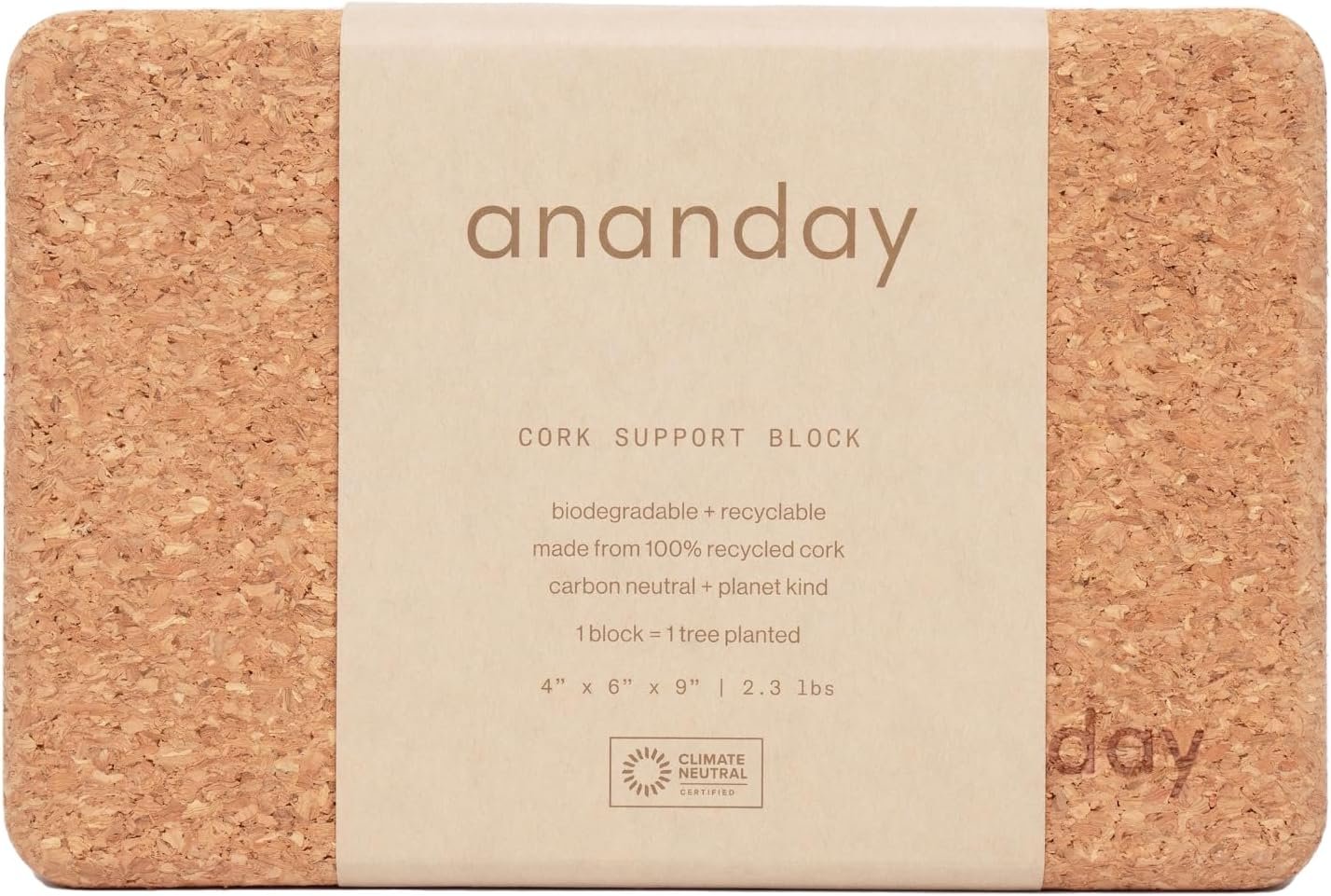 ANANDAY Cork Yoga Block – Non-Slip, Stable, Eco-Friendly & Supportive for Balance, Alignment, Flexibility & Strength – Non-Slip Surface & Countered Edges for Comfort