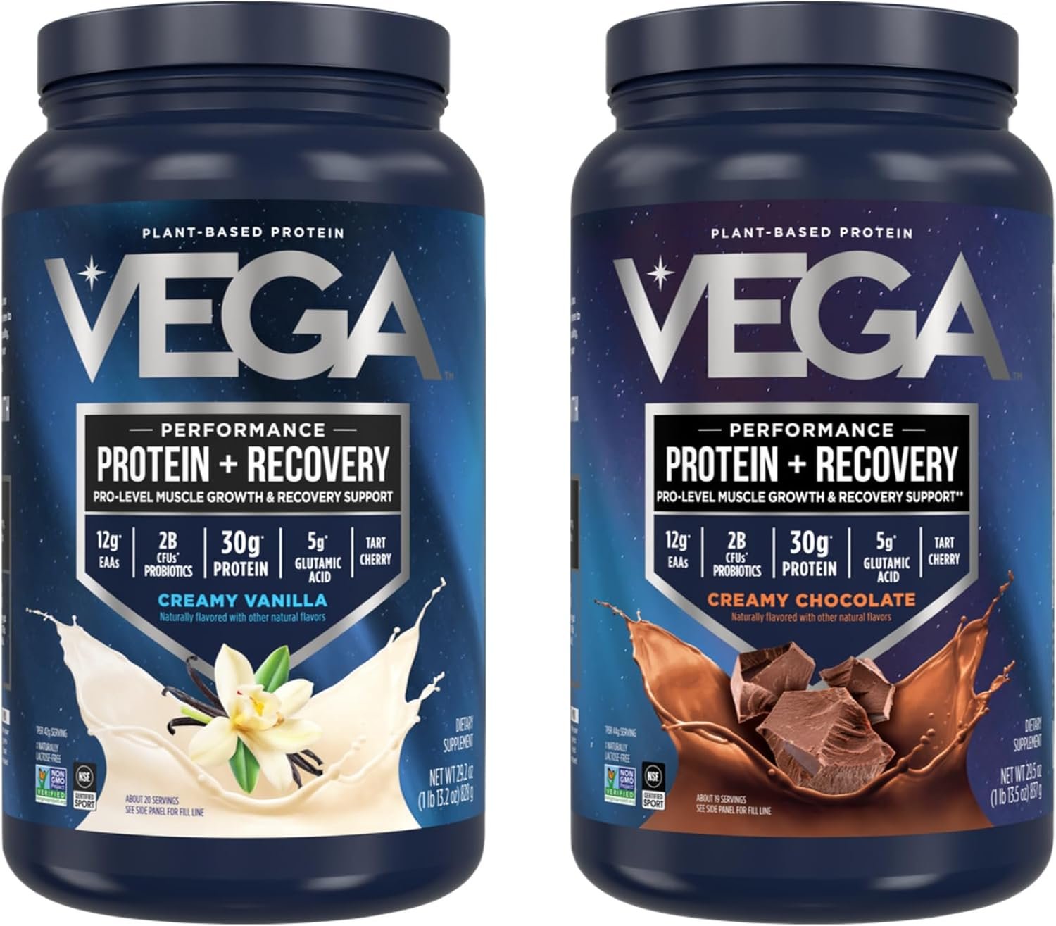 Vega Sport Premium Protein Powder + Recovery Bundle – Vanilla (20 servings) and Chocolate (19 servings) 30g Plant Based Protein, 5g BCAAs, Low Carb, Keto, Pea Protein for Women and Men