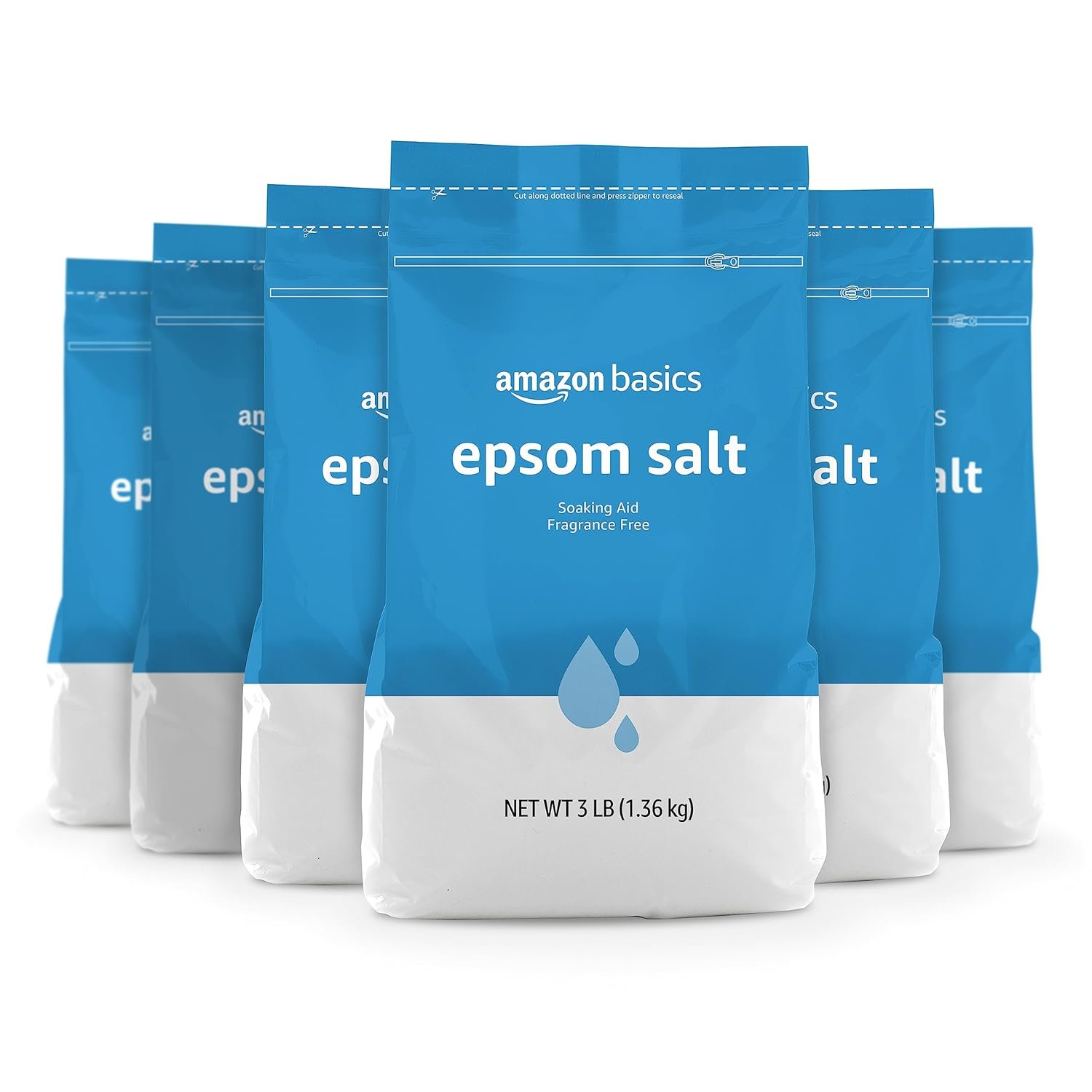 Amazon Basics Epsom Salt Soak, Magnesium Sulfate USP, 3 Pound, 6-Pack