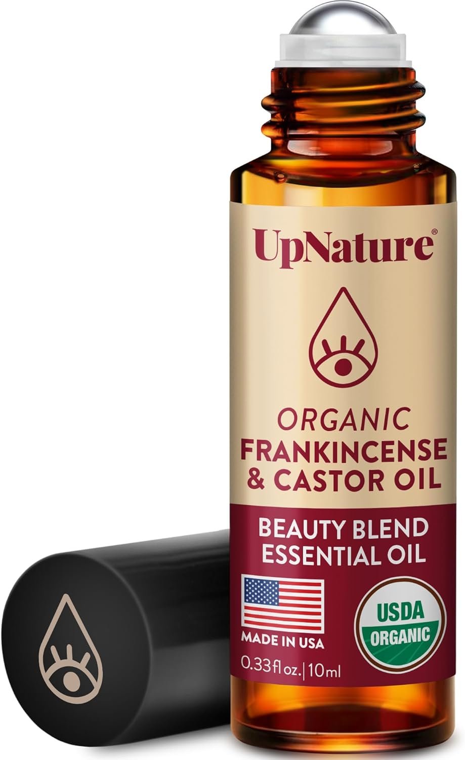 UpNature Beauty Castor Oil Roll On Eye Roller – 100% Organic Frankincense and Castor Oil for Face, Dark Circles, Fine Lines, Under Eyes and Skin