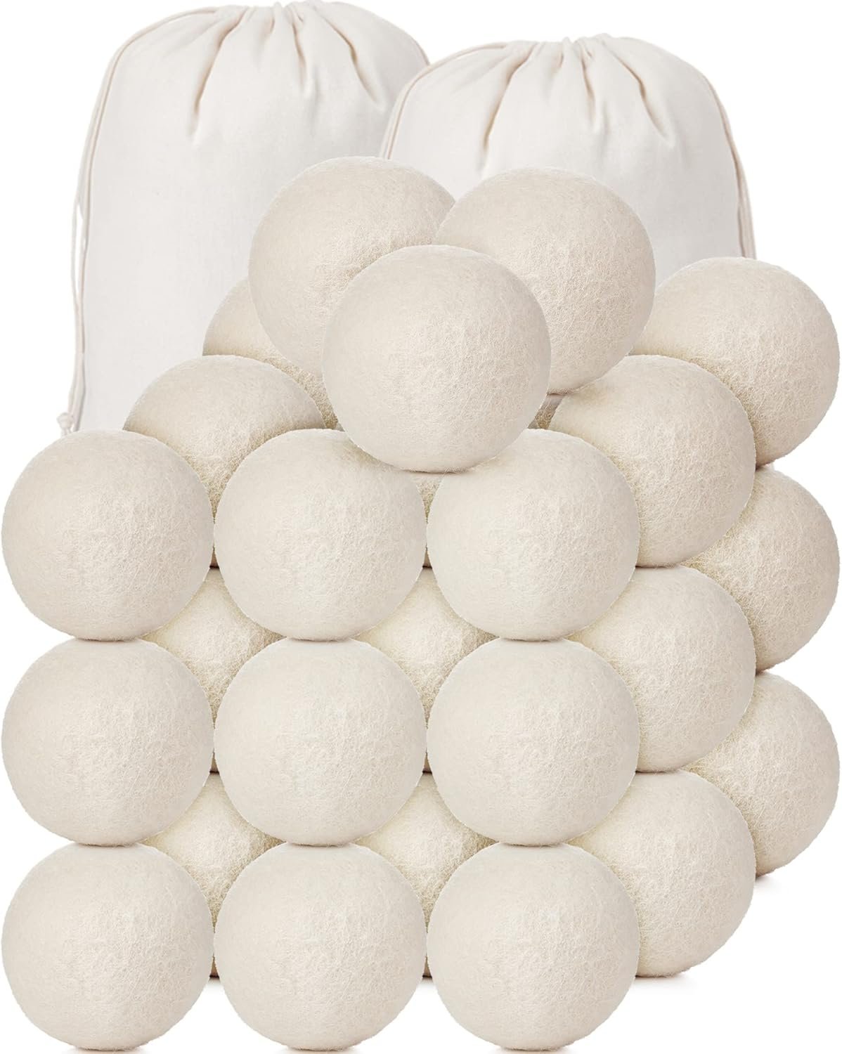 Roowest 36 Pcs Wool Dryer Balls Set Reusable Laundry Wool Balls with Muslin Bags Fabric Softener Anti Wrinkle Anti Static Saving Energy and Time