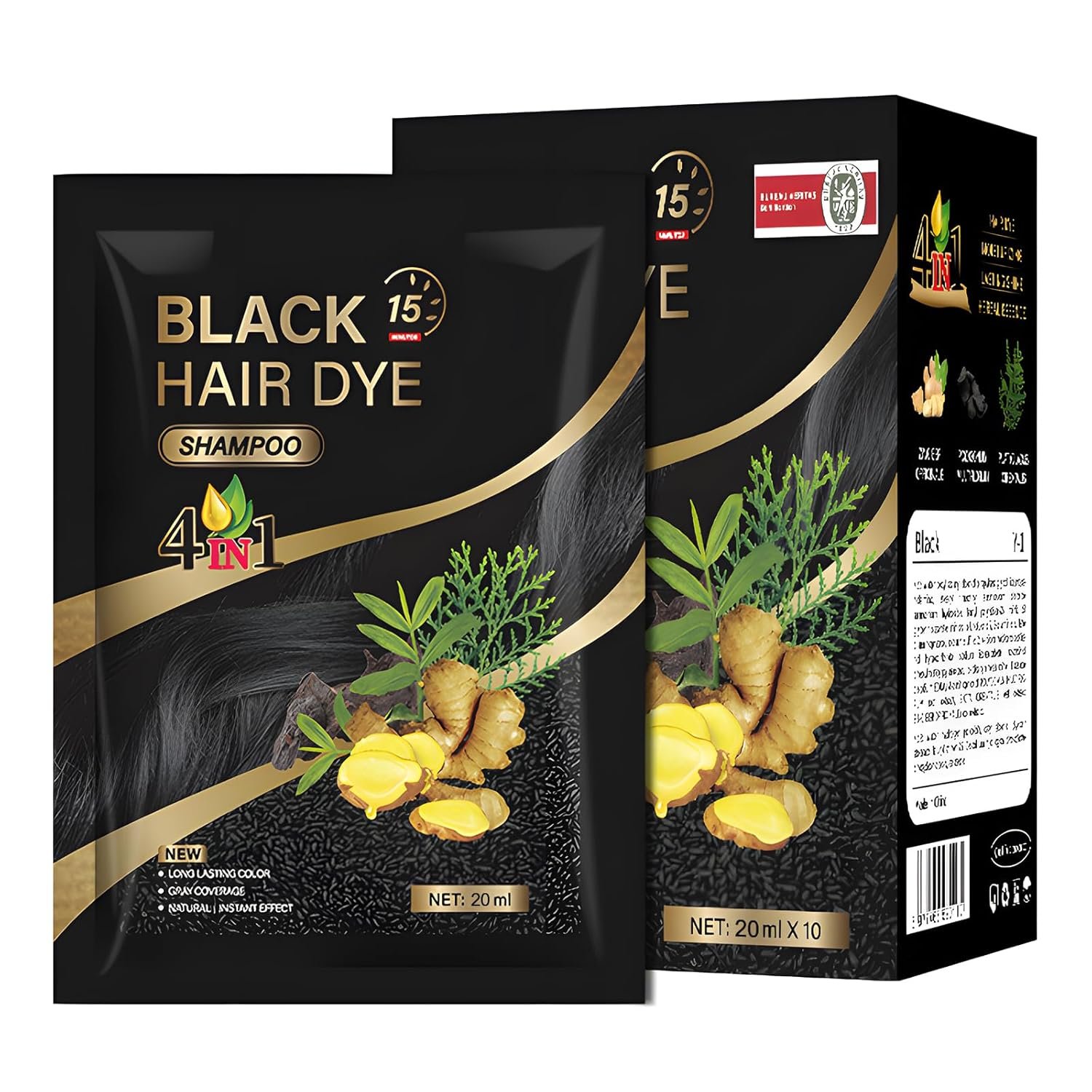10pcs Natural Herbal Instant Hair Dye Black Shampoo, Black Hair Dye Shampoo Gray Hair to Black Hair Hair Color shampoo for Both Men/Momen