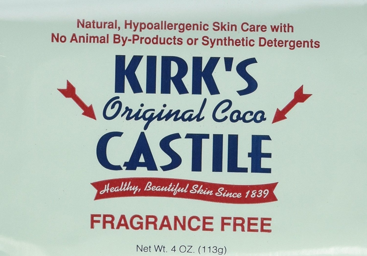 Kirk’s Castile: Coco Castile Bar Soap, Fragrance Free 4 oz (2 pack)