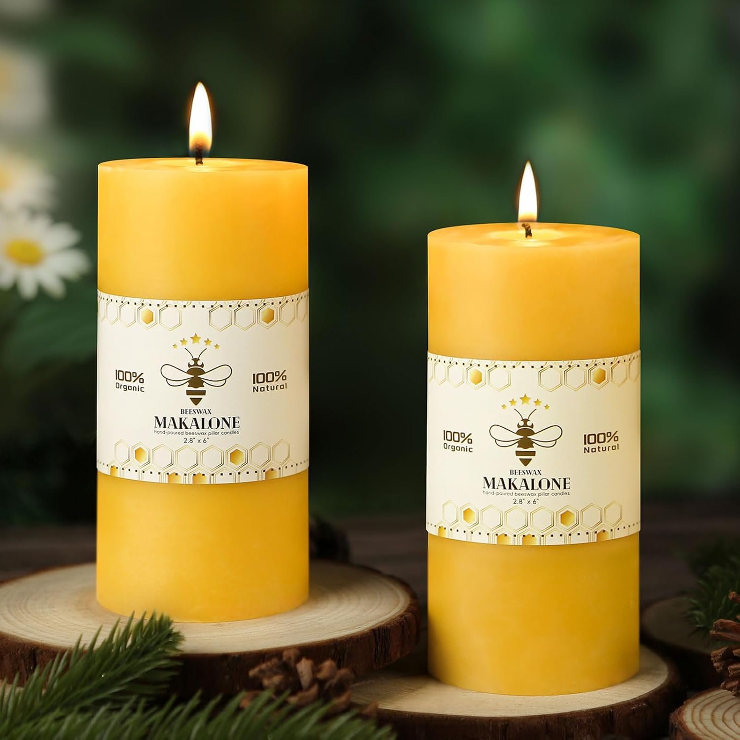 Natural Beeswax Pillar Candles,100% Pure Beeswax Candles-190 Hours Long Burning,Unscented Bees Wax Candles for Home,Prayer,Emergency,Dripless Smokeless Organic Pillar Candles Bluk-2.8x6in-2pack