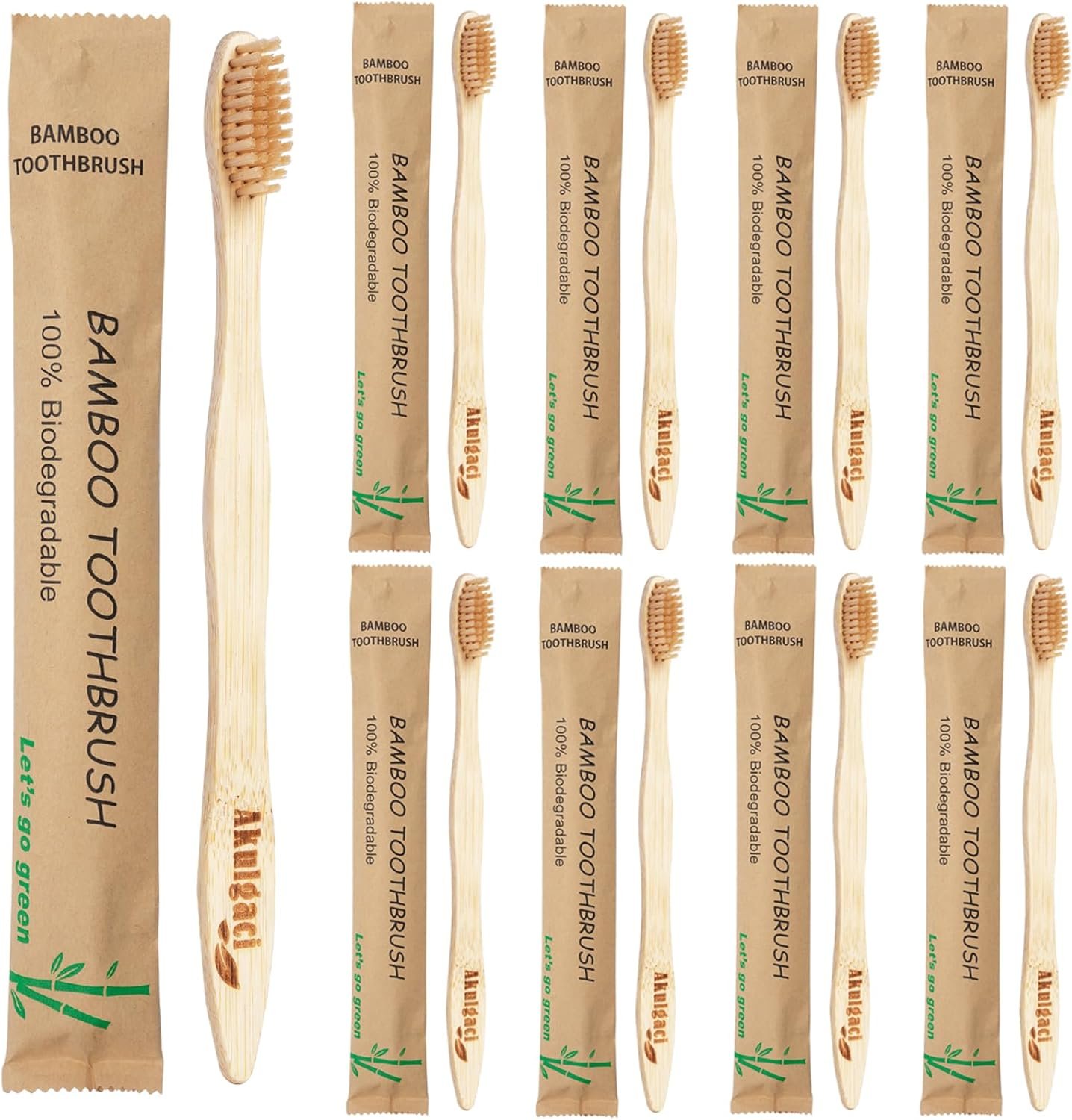 100 Pack Bamboo Toothbrushes for Adults, Biodegradable Soft Bristles Toothbrushes, Eco-Friendly Natural Reusable Wooden Toothbrush in Bulk for Camping Trips Hotel Travel
