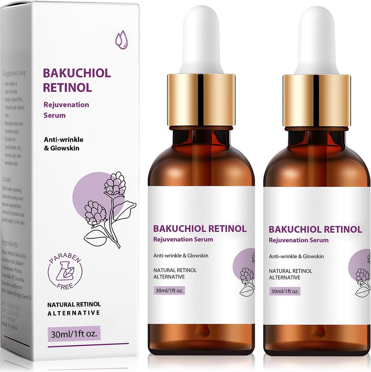 Bakuchiol Retinol Rejuvenation Serum,Venature Bakuchiol Retinol Korean, Retinol Serum for Wrinkles, Best Anti-Aging, Moisturising Skin (2PCS)