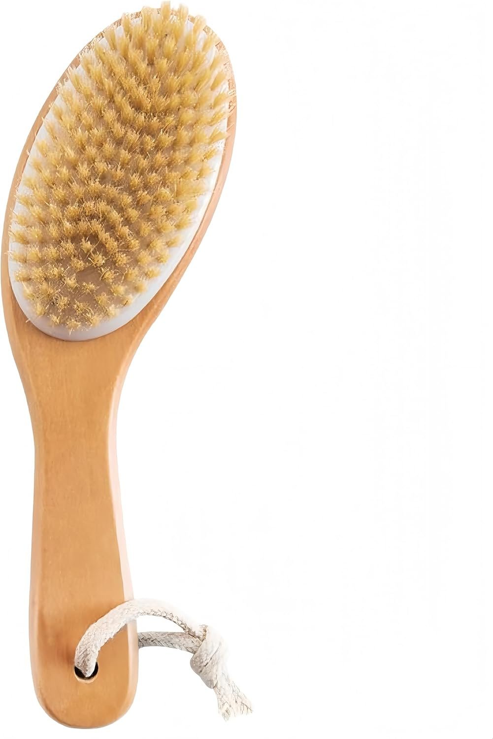 Dry Brushing Body Brush with Contoured Wooden Handle,Natural Bristle Exfoliating Scrubber for Lymphatic Drainage,Dry Skin,Pore Cleansing,Cellulite Decrease and Blood Circulation Boost