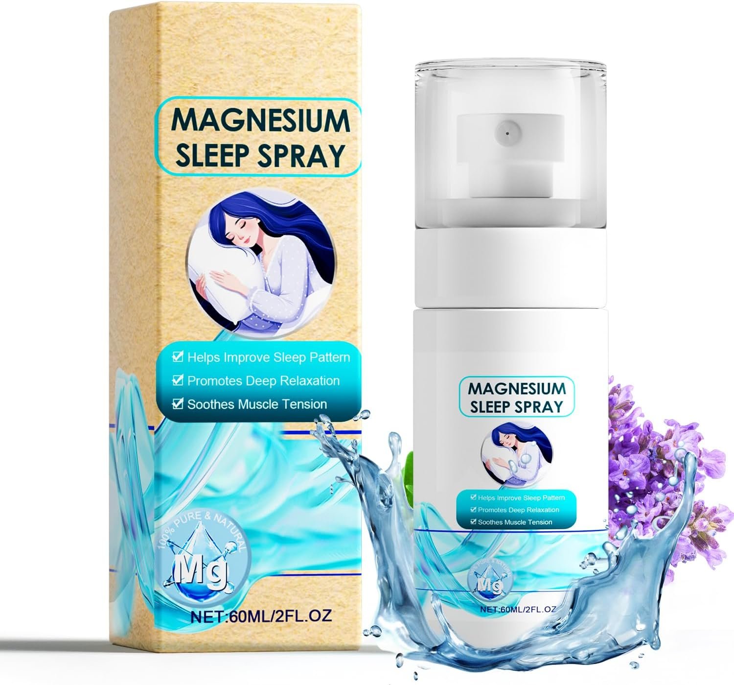 Magnesium Oil Spray, Skin & Body Natural Magnesium Oil Extra Strength, 60Ml 100% Pure Organic Magnesium Lactate Oil Spray, Magical Magnesium Skin Spray for Feet, Sleep, Relax